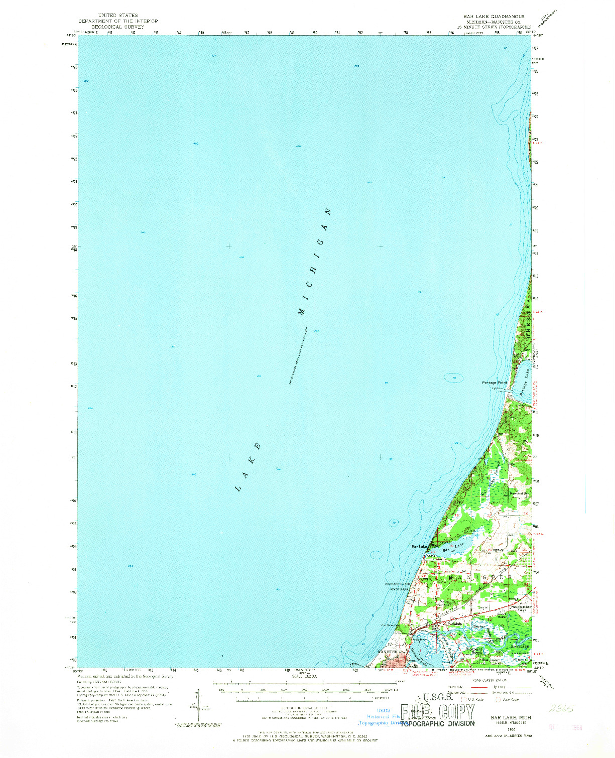 USGS 1:62500-SCALE QUADRANGLE FOR BAR LAKE, MI 1956