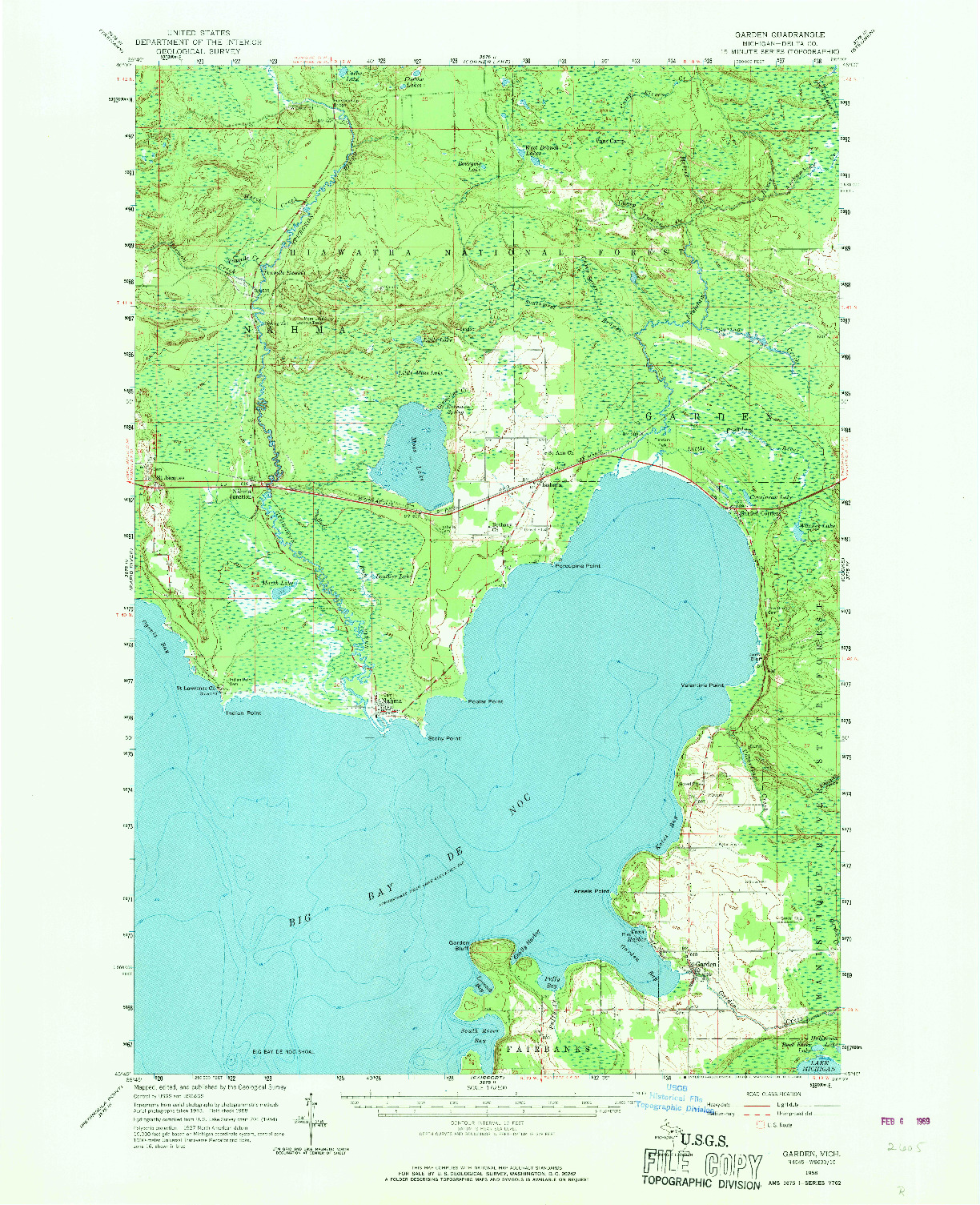 USGS 1:62500-SCALE QUADRANGLE FOR GARDEN, MI 1958