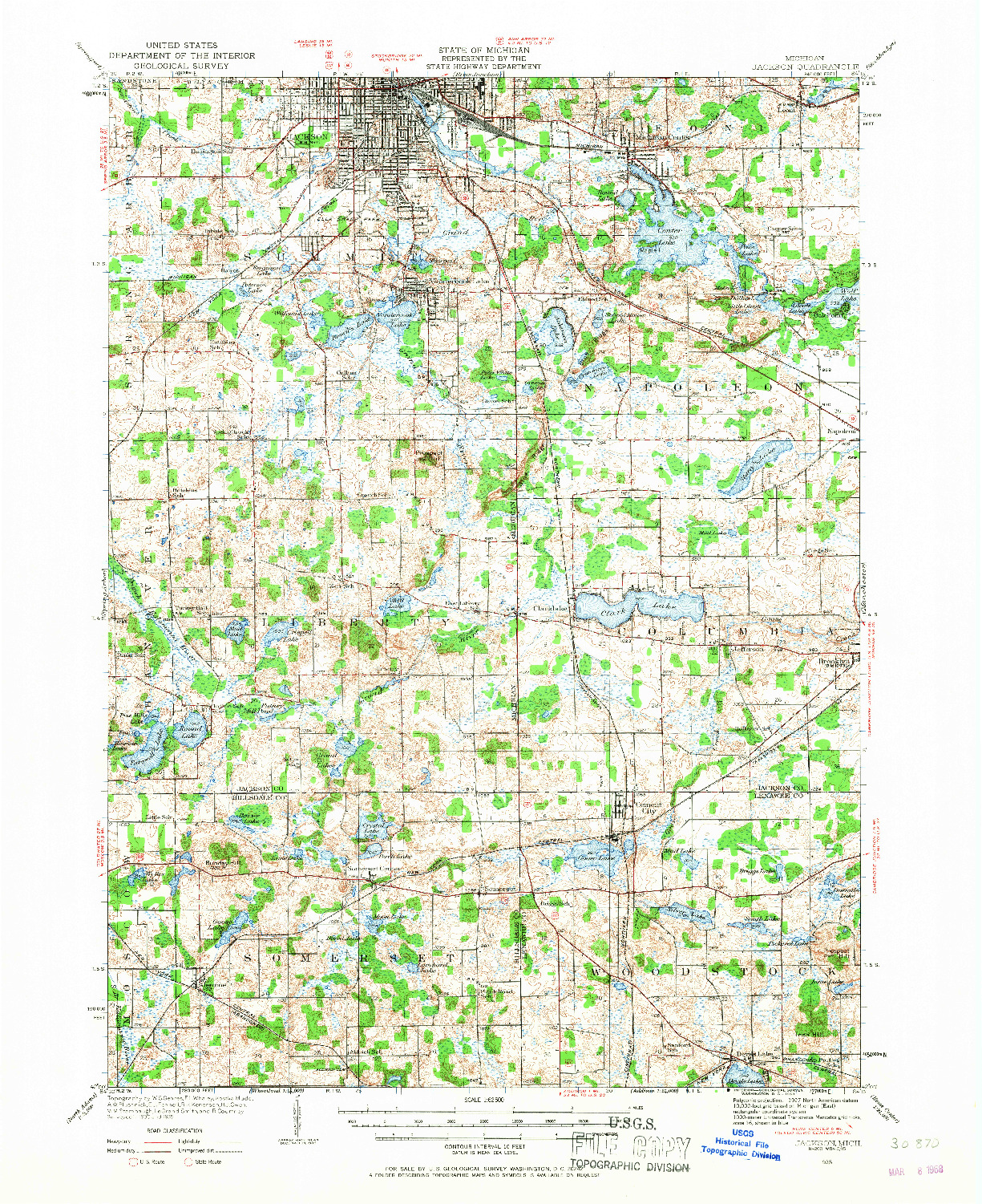 USGS 1:62500-SCALE QUADRANGLE FOR JACKSON, MI 1935