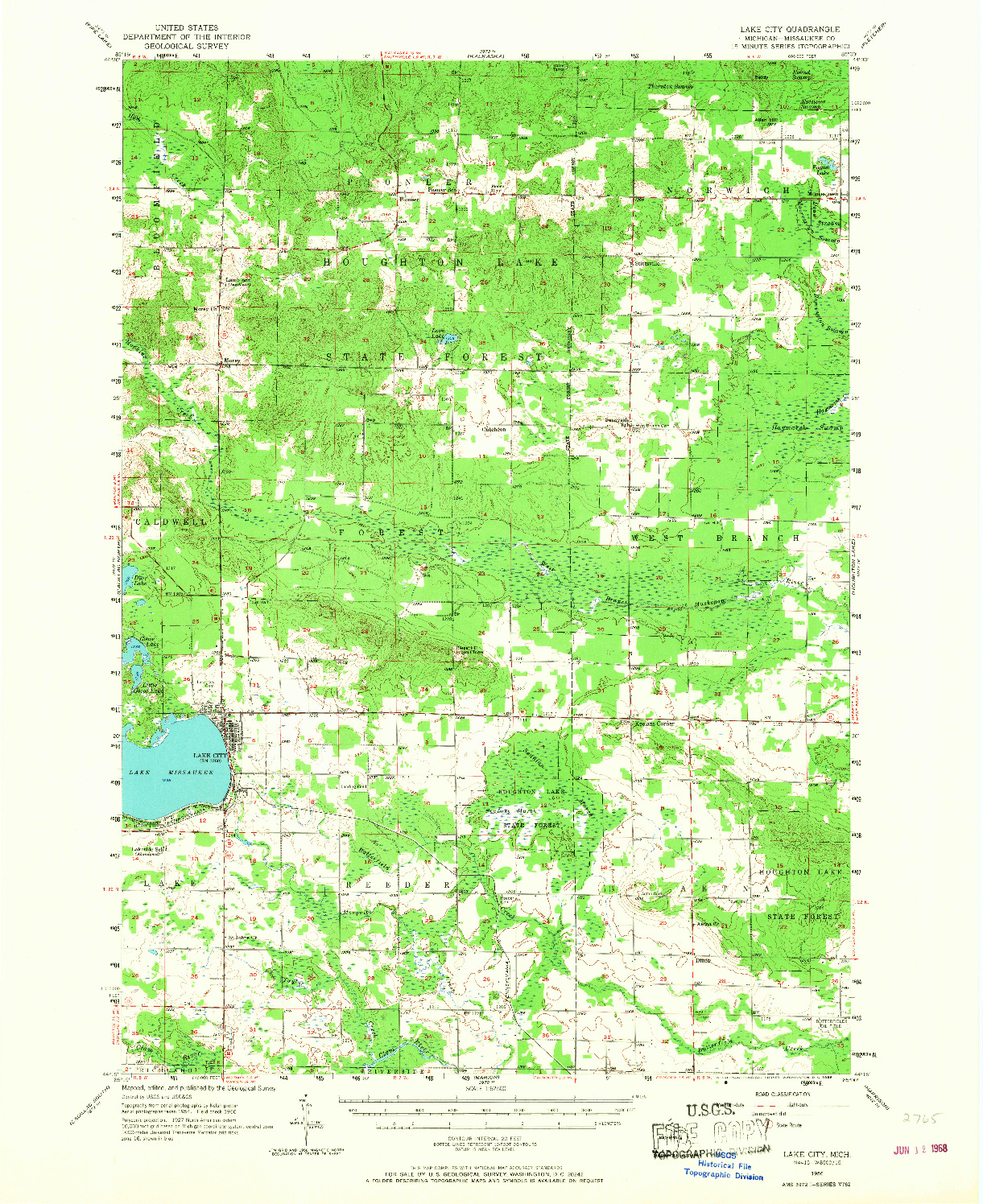 USGS 1:62500-SCALE QUADRANGLE FOR LAKE CITY, MI 1956