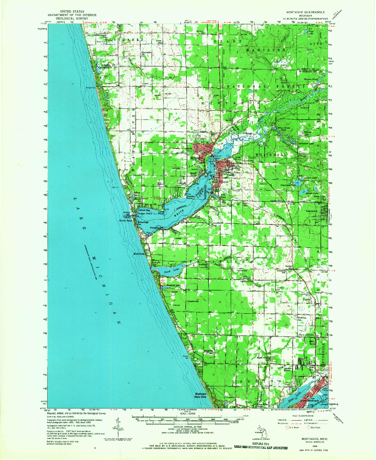 USGS 1:62500-SCALE QUADRANGLE FOR MONTAGUE, MI 1959