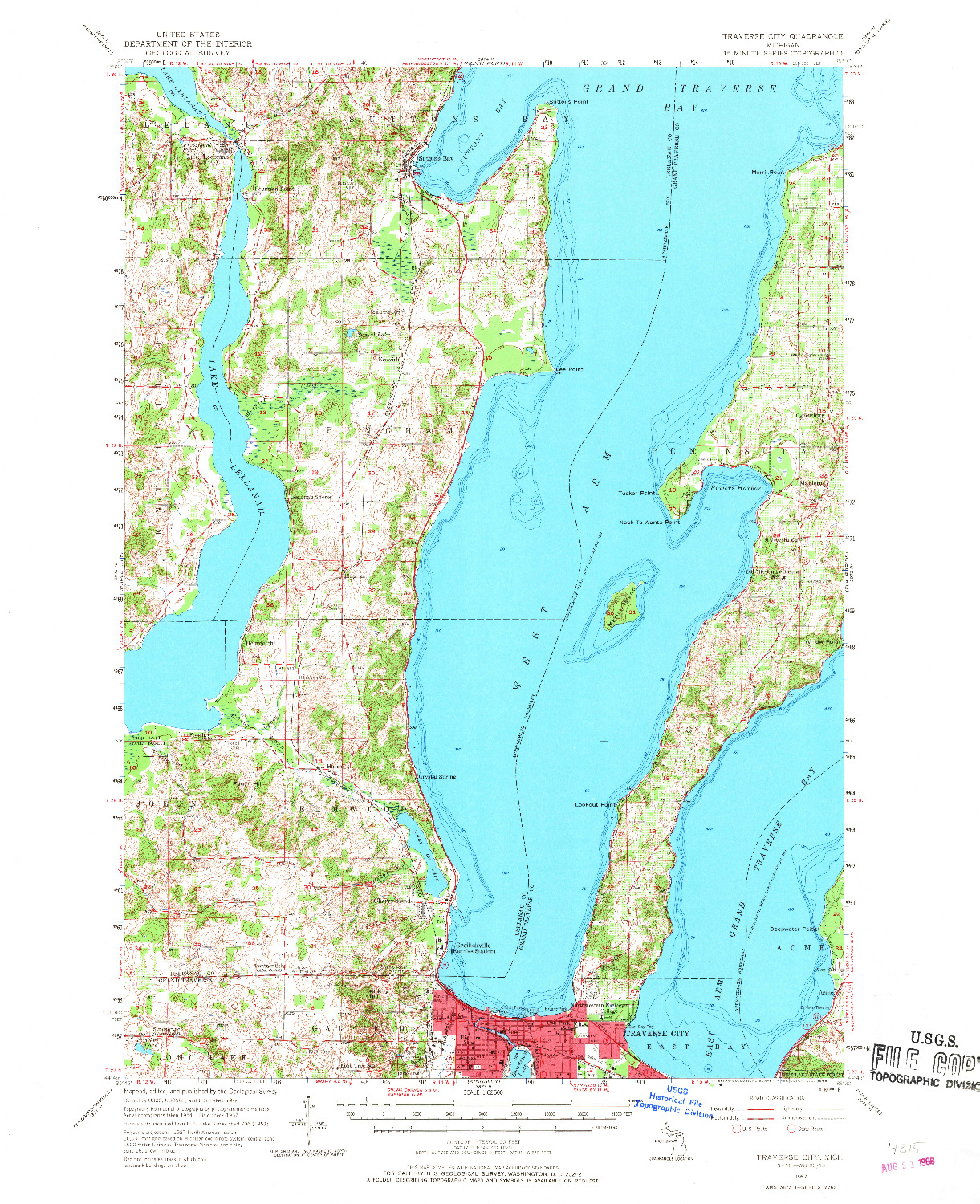 USGS 1:62500-SCALE QUADRANGLE FOR TRAVERSE CITY, MI 1957