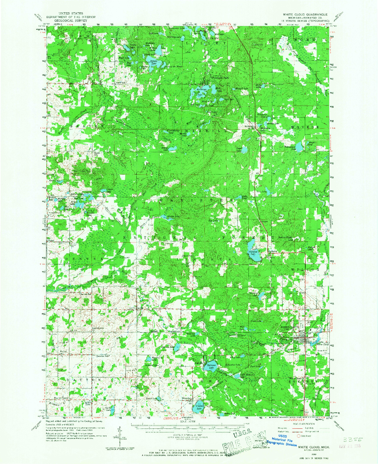 USGS 1:62500-SCALE QUADRANGLE FOR WHITE CLOUD, MI 1959