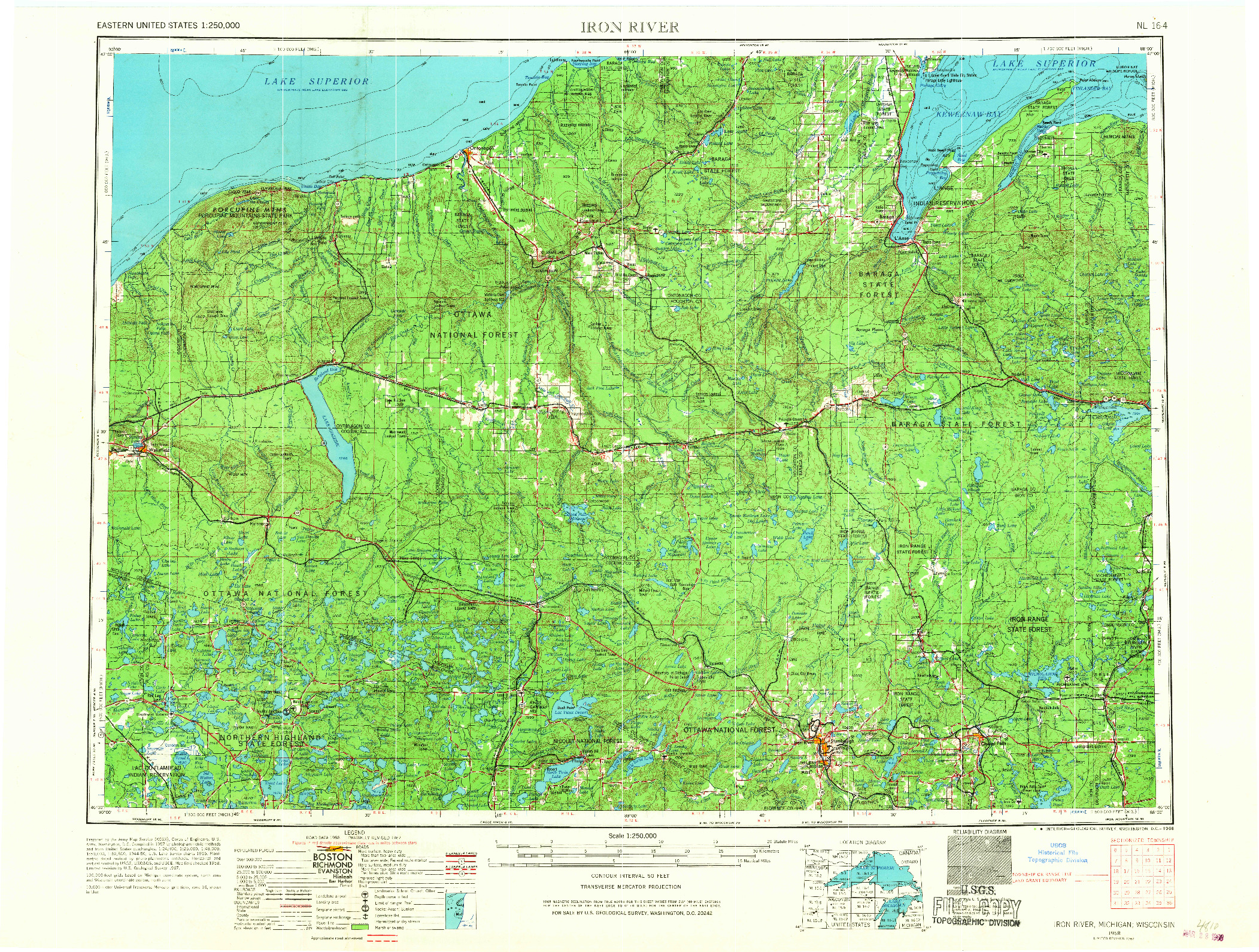 USGS 1:250000-SCALE QUADRANGLE FOR IRON RIVER, MI 1967