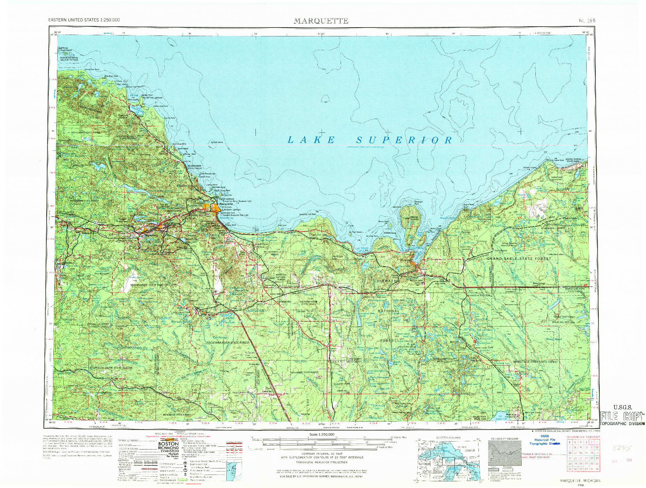 USGS 1:250000-SCALE QUADRANGLE FOR MARQUETTE, MI 1958