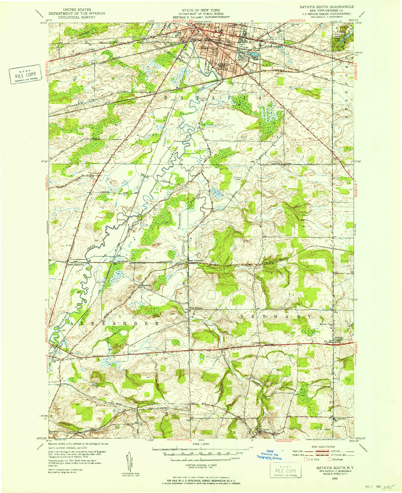 USGS 1:24000-SCALE QUADRANGLE FOR BATAVIA SOUTH, NY 1950