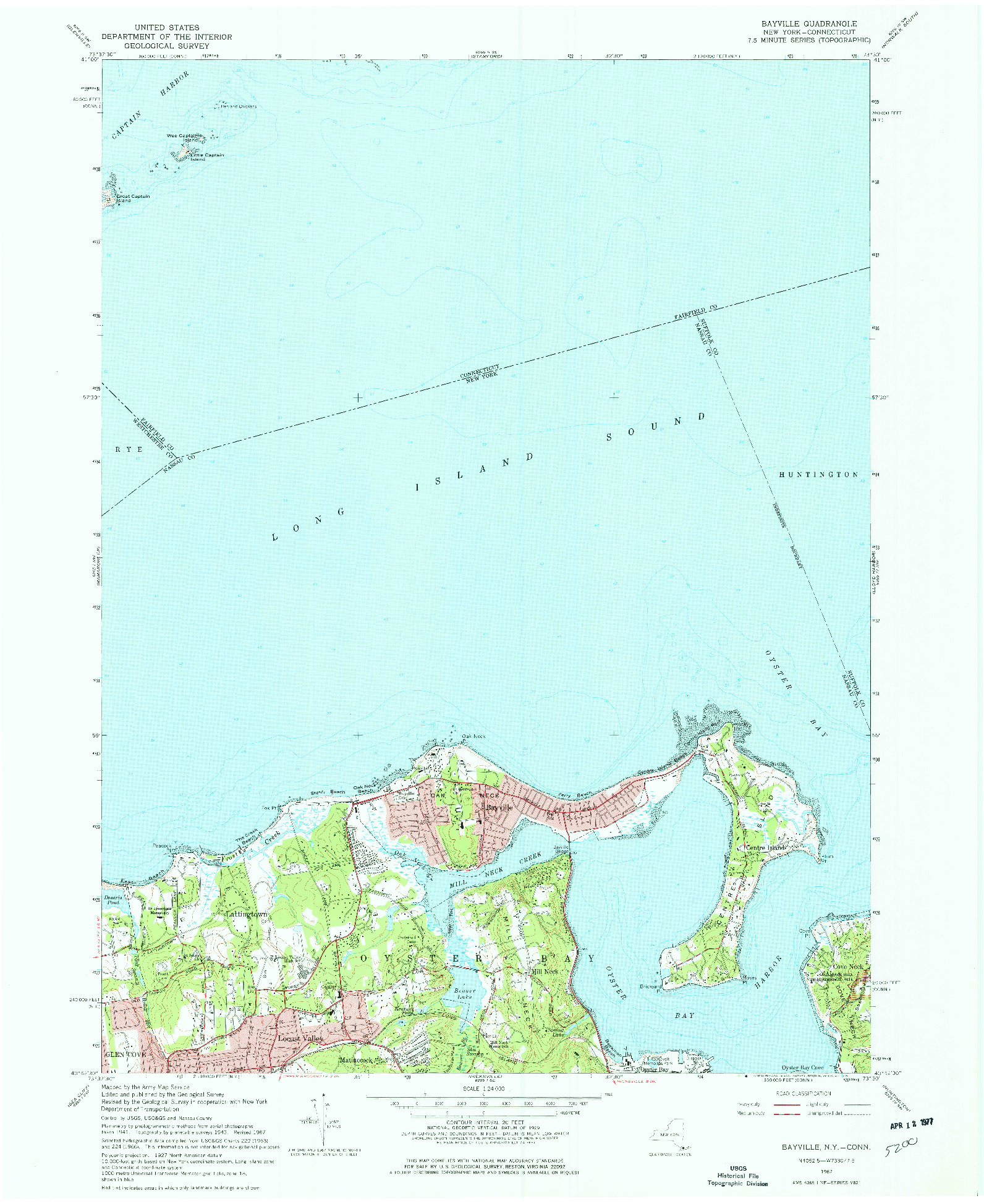USGS 1:24000-SCALE QUADRANGLE FOR BAYVILLE, NY 1967