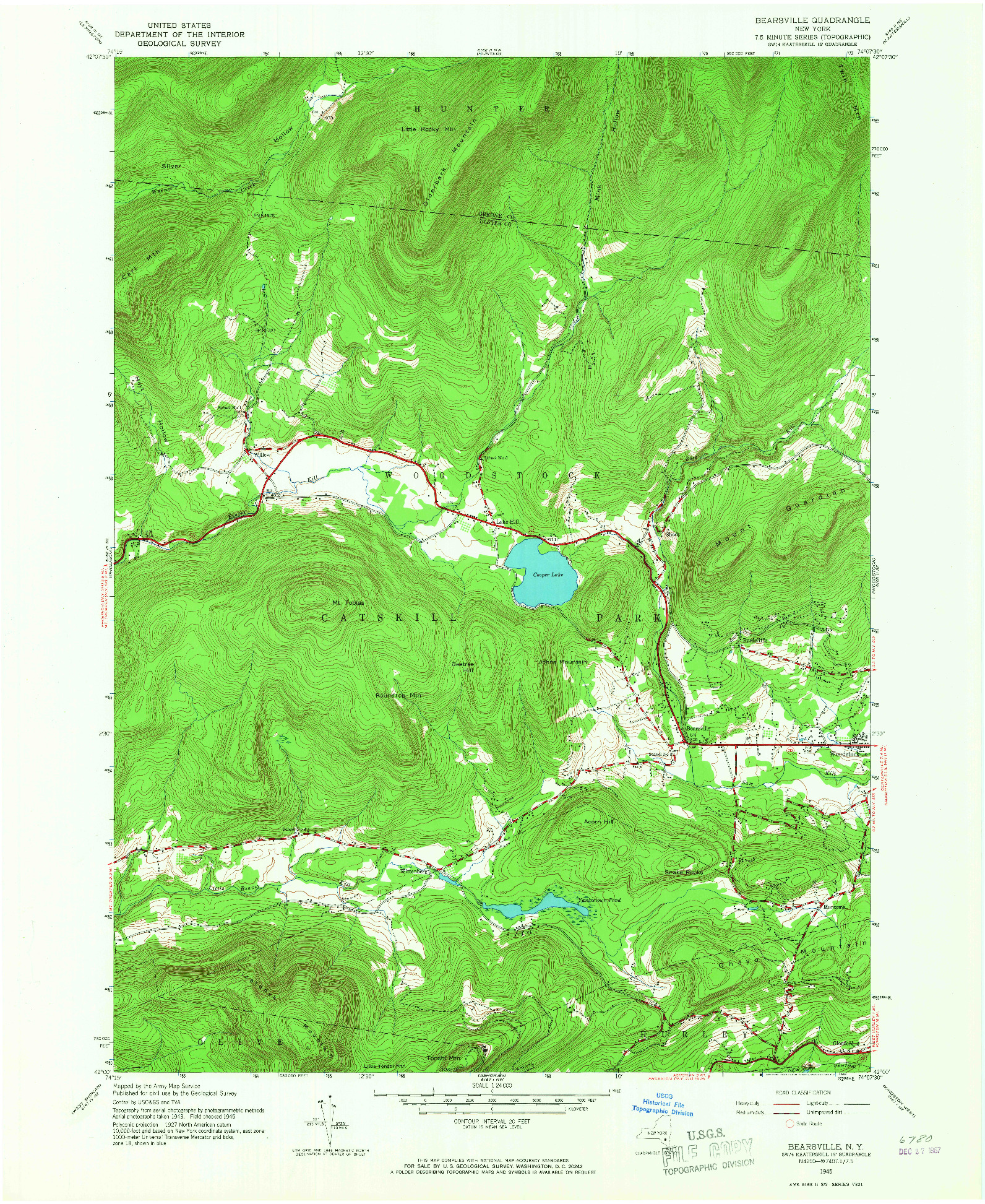 USGS 1:24000-SCALE QUADRANGLE FOR BEARSVILLE, NY 1945