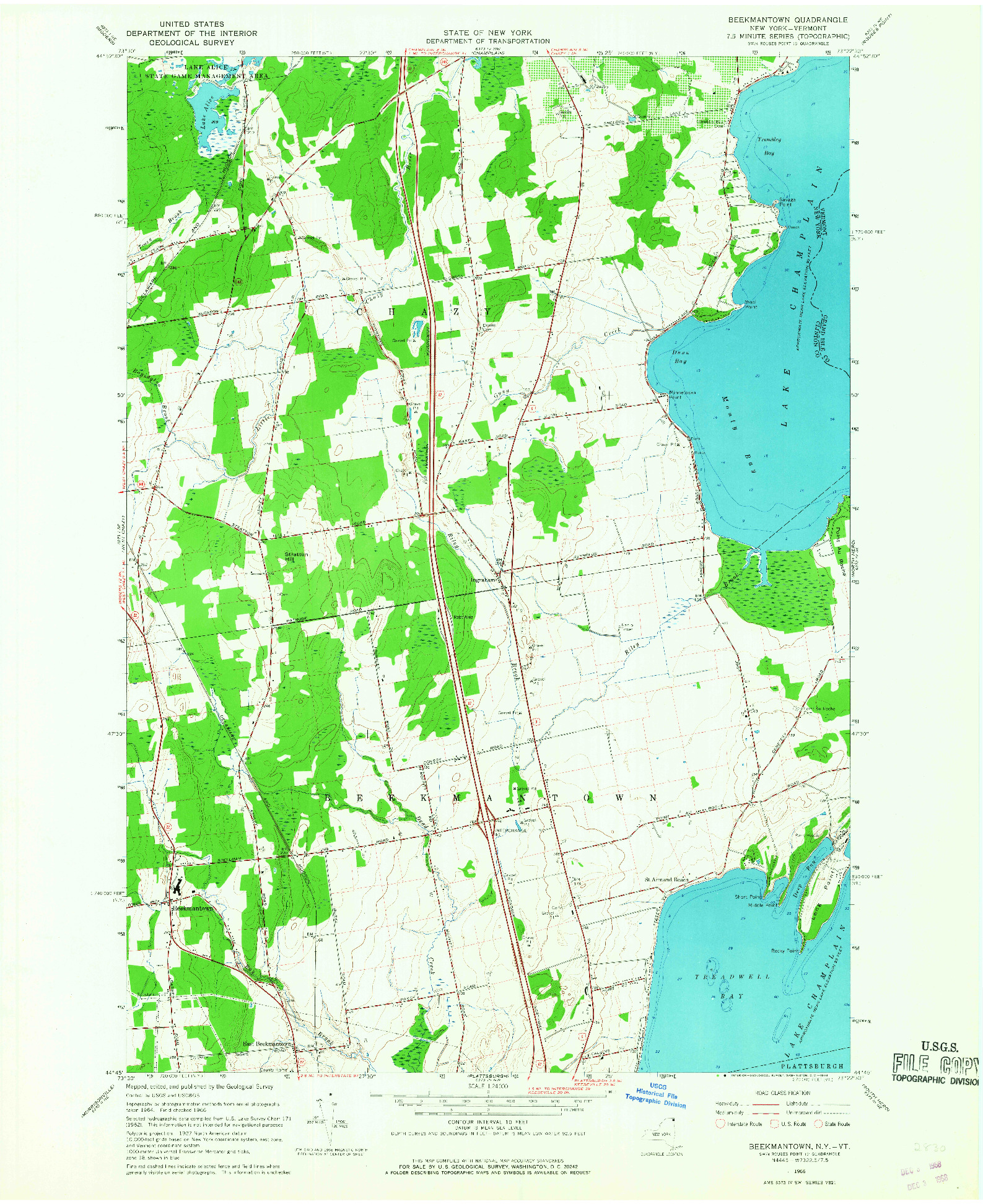 USGS 1:24000-SCALE QUADRANGLE FOR BEEKMANTOWN, NY 1966