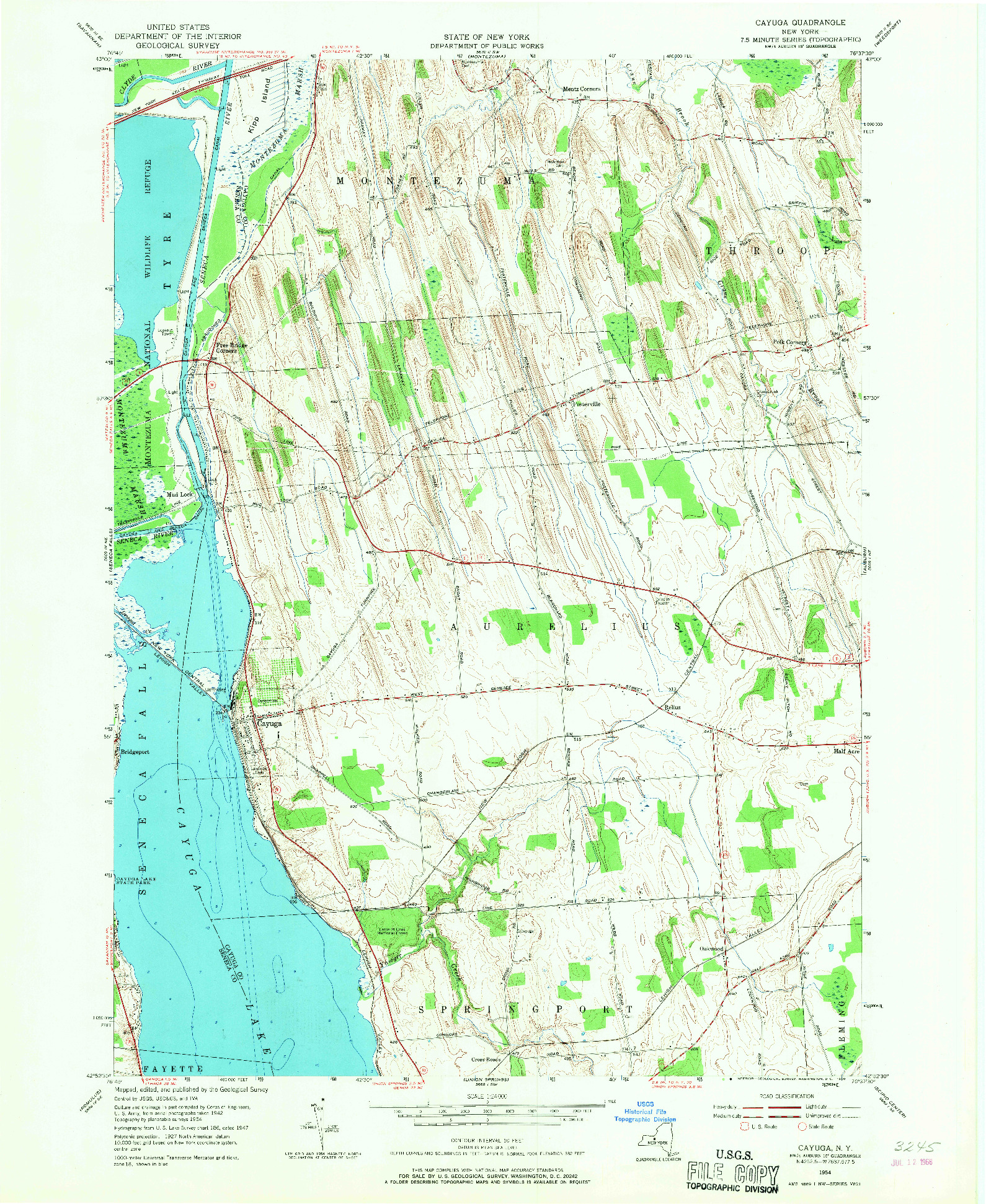USGS 1:24000-SCALE QUADRANGLE FOR CAYUGA, NY 1954