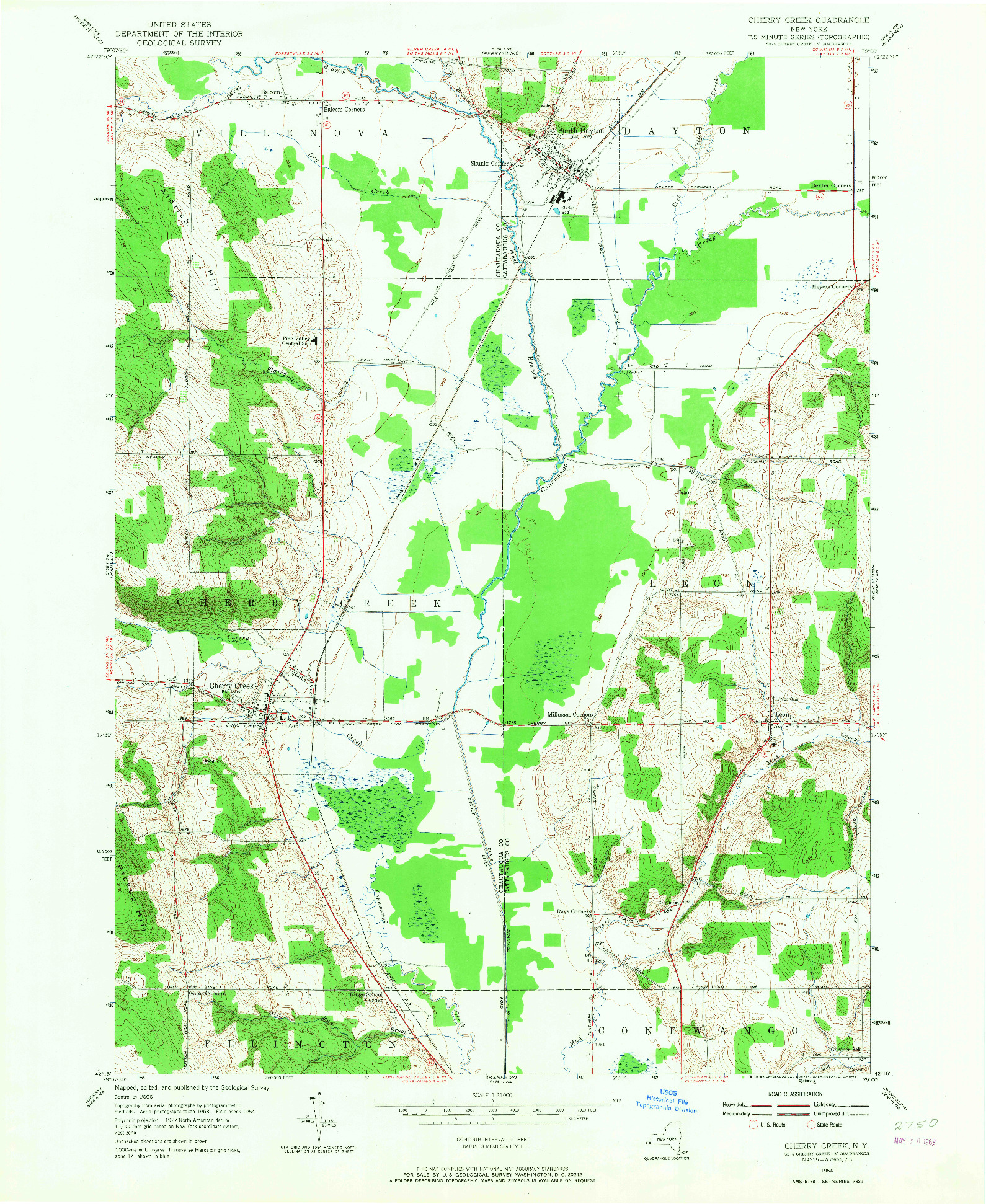 USGS 1:24000-SCALE QUADRANGLE FOR CHERRY CREEK, NY 1954