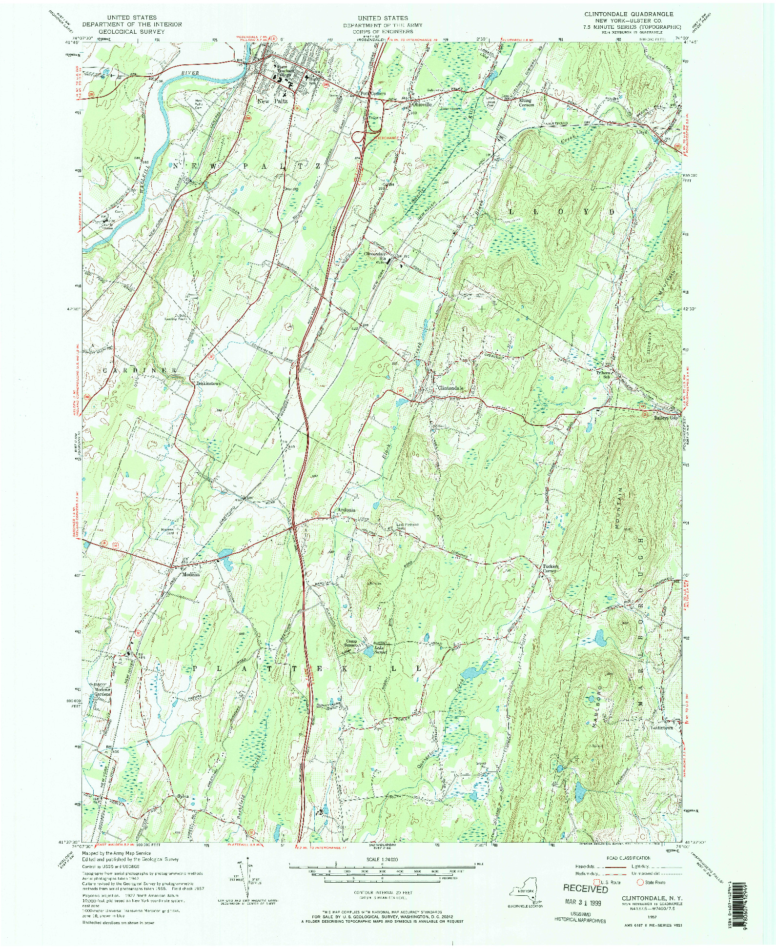 USGS 1:24000-SCALE QUADRANGLE FOR CLINTONDALE, NY 1957