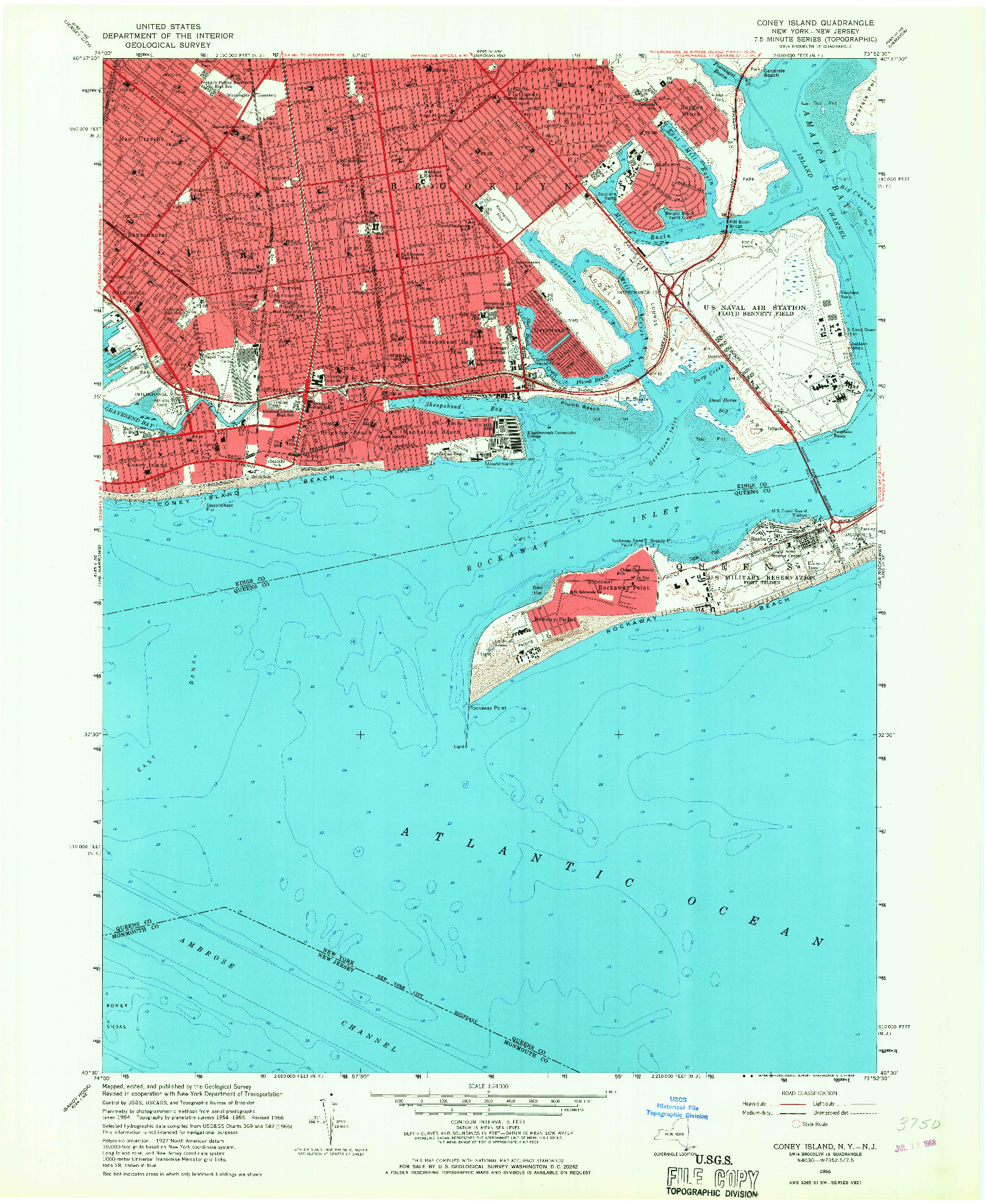 USGS 1:24000-SCALE QUADRANGLE FOR CONEY ISLAND, NY 1966