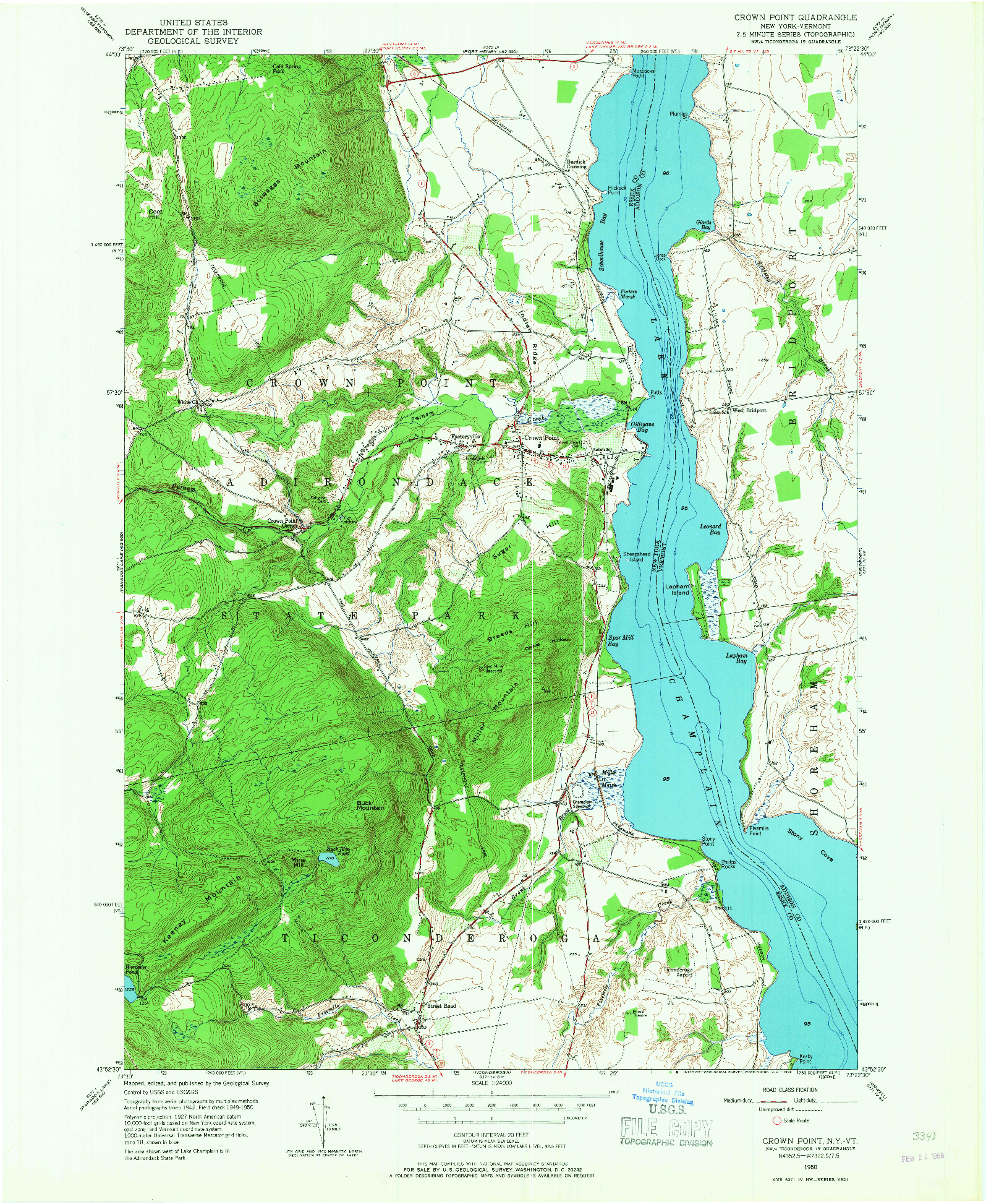 USGS 1:24000-SCALE QUADRANGLE FOR CROWN POINT, NY 1950