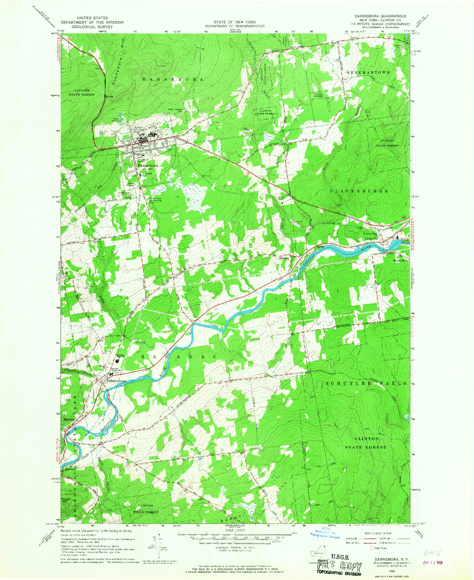 USGS 1:24000-SCALE QUADRANGLE FOR DANNEMORA, NY 1966