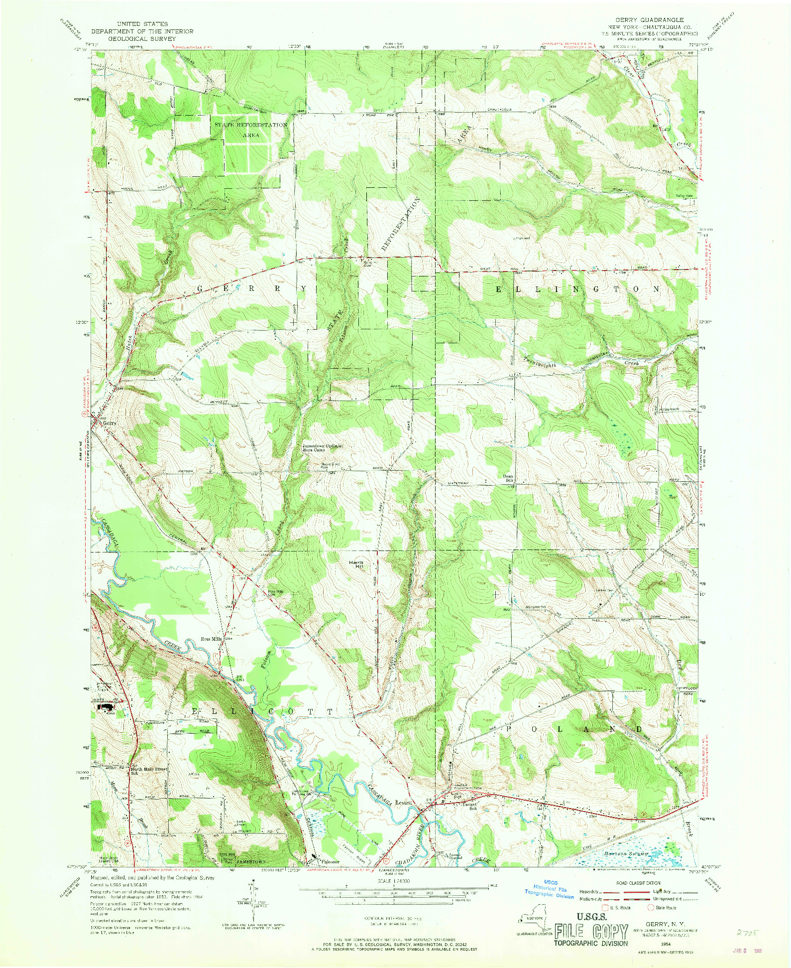 USGS 1:24000-SCALE QUADRANGLE FOR GERRY, NY 1954