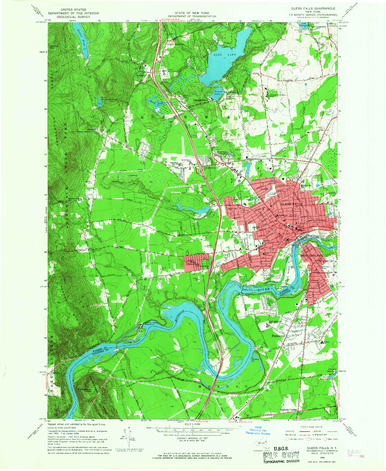 USGS 1:24000-SCALE QUADRANGLE FOR GLENS FALLS, NY 1966