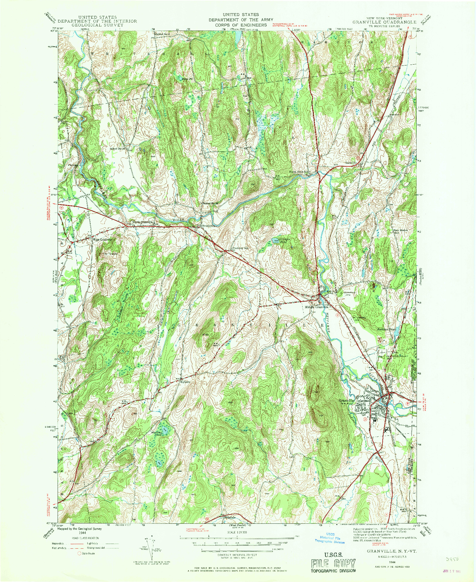 USGS 1:24000-SCALE QUADRANGLE FOR GRANVILLE, NY 1944