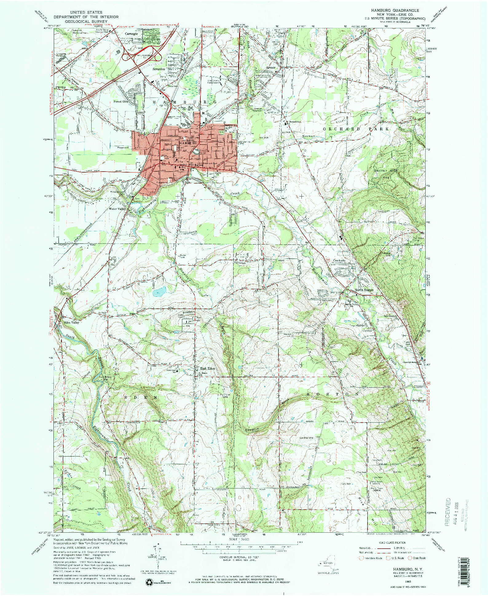 USGS 1:24000-SCALE QUADRANGLE FOR HAMBURG, NY 1965