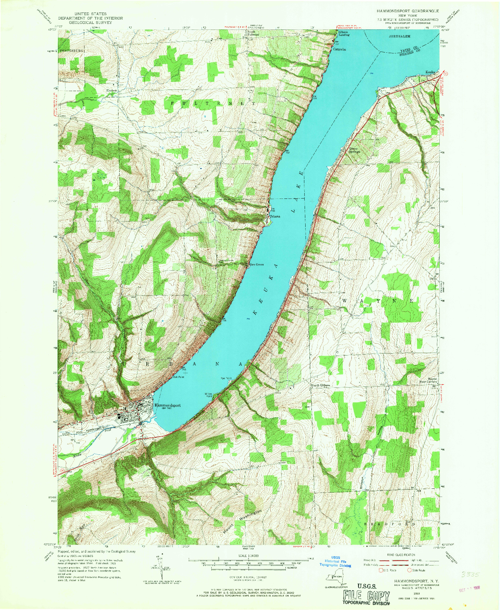 USGS 1:24000-SCALE QUADRANGLE FOR HAMMONDSPORT, NY 1953