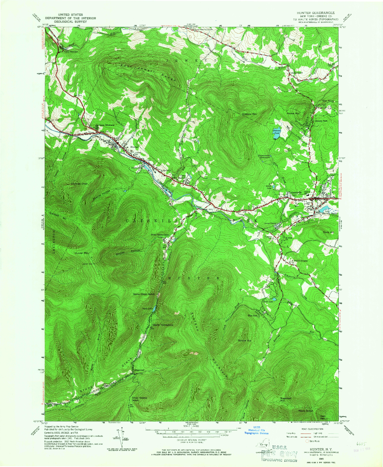 USGS 1:24000-SCALE QUADRANGLE FOR HUNTER, NY 1945