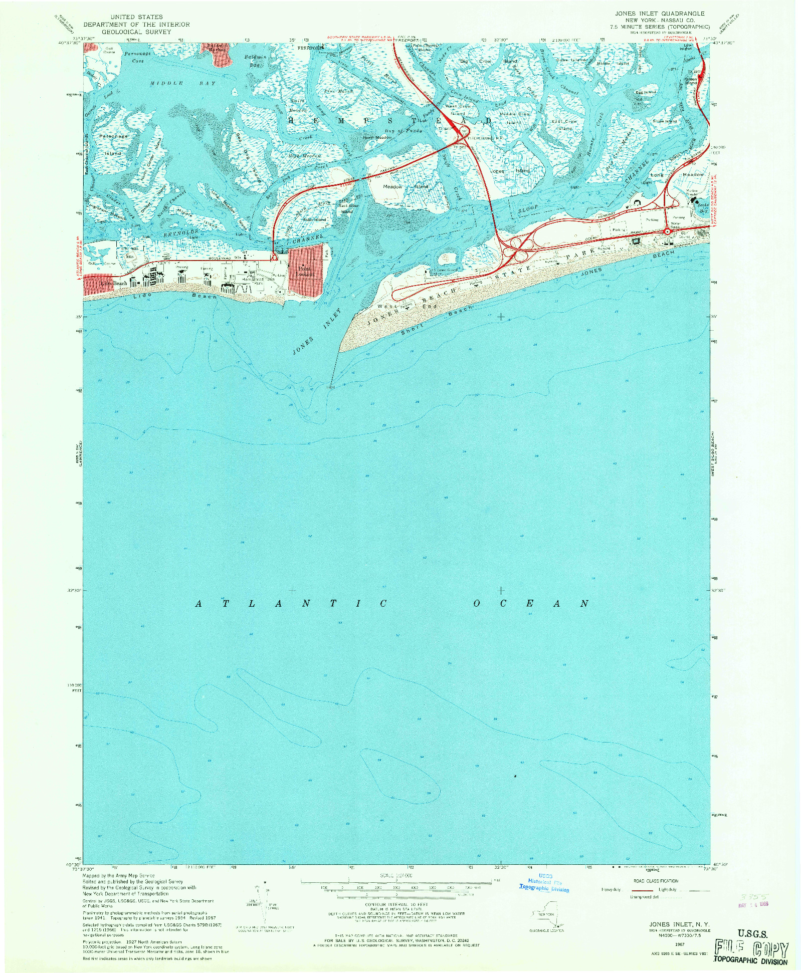 USGS 1:24000-SCALE QUADRANGLE FOR JONES INLET, NY 1967