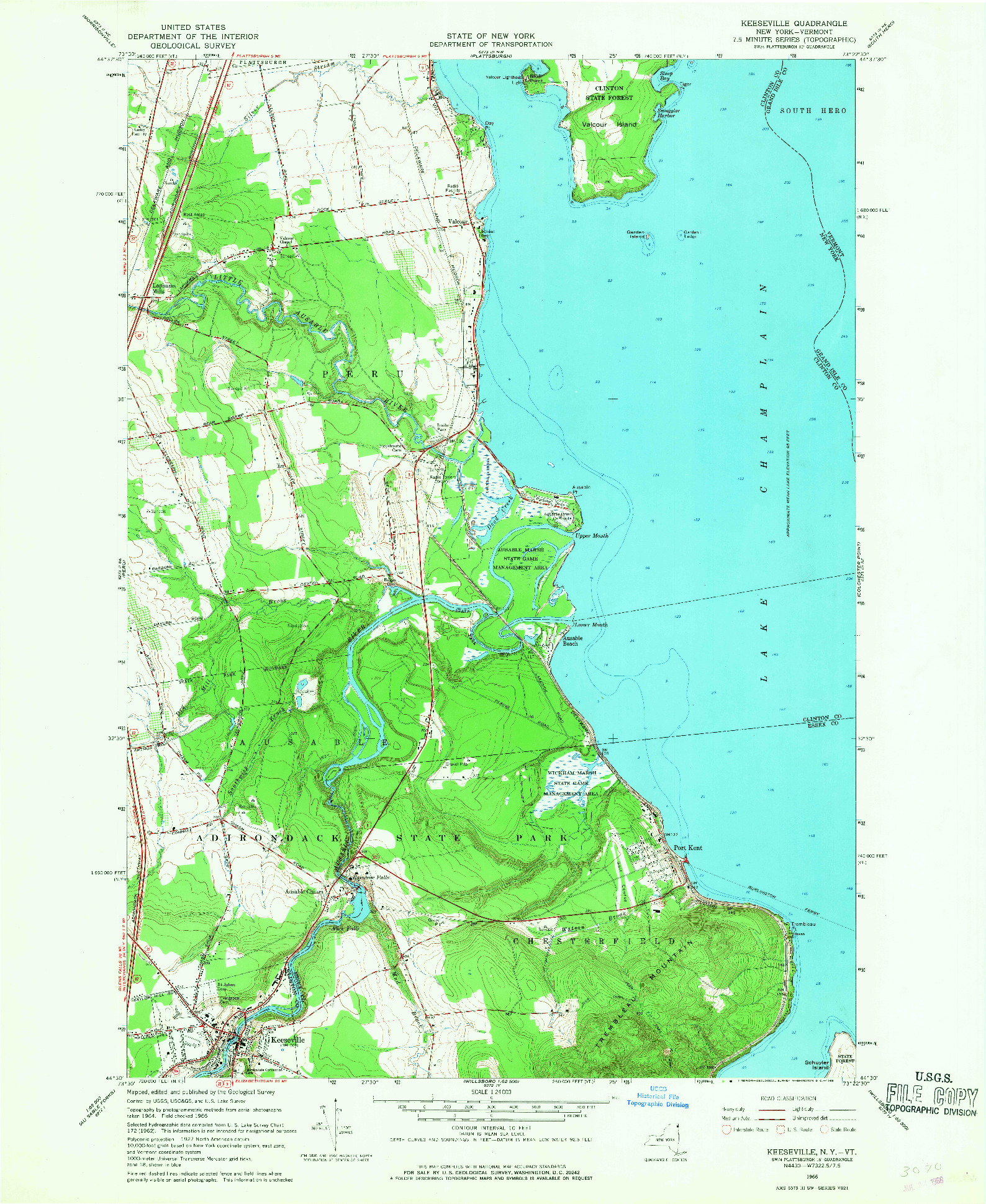 USGS 1:24000-SCALE QUADRANGLE FOR KEESEVILLE, NY 1966