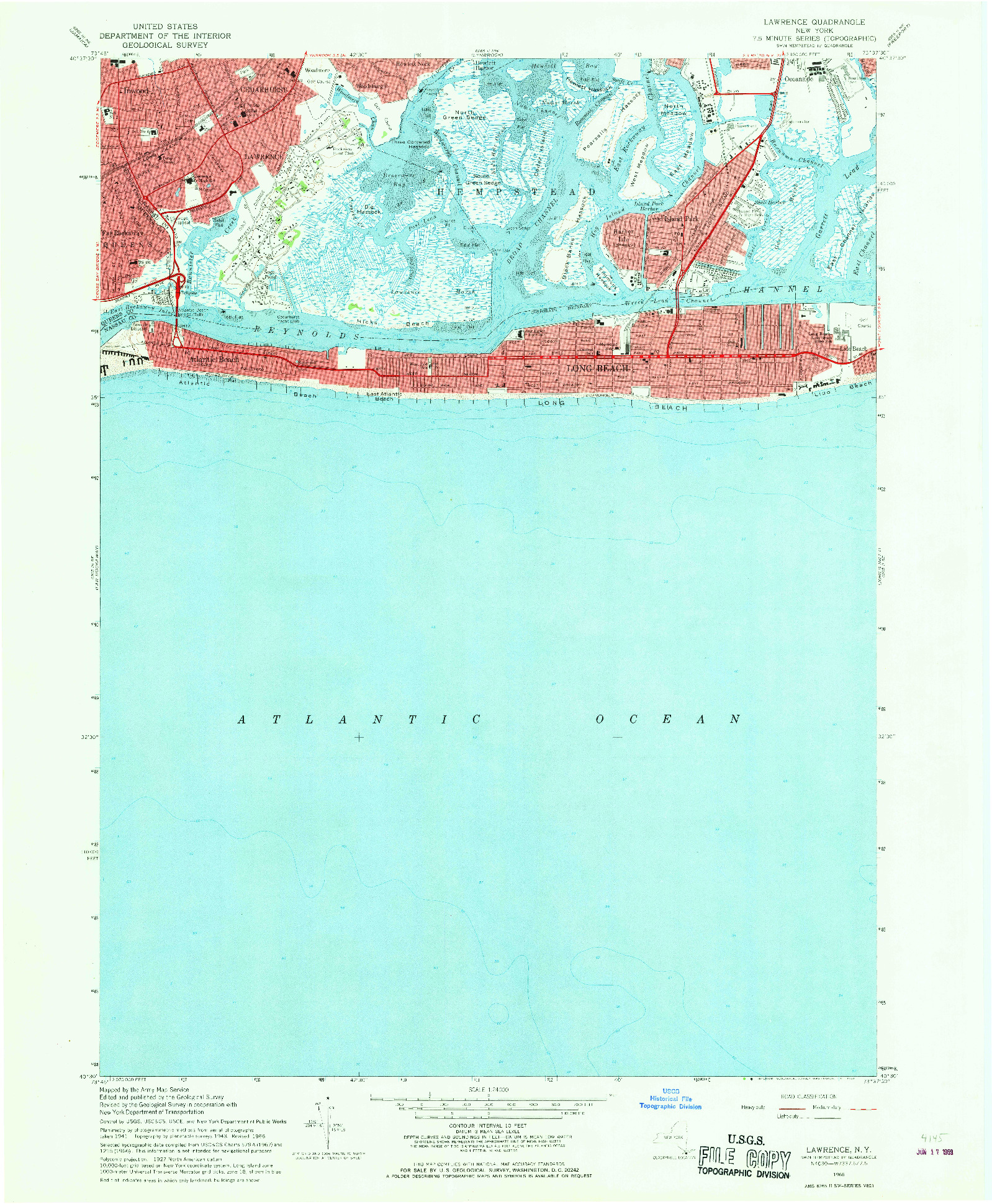 USGS 1:24000-SCALE QUADRANGLE FOR LAWRENCE, NY 1966