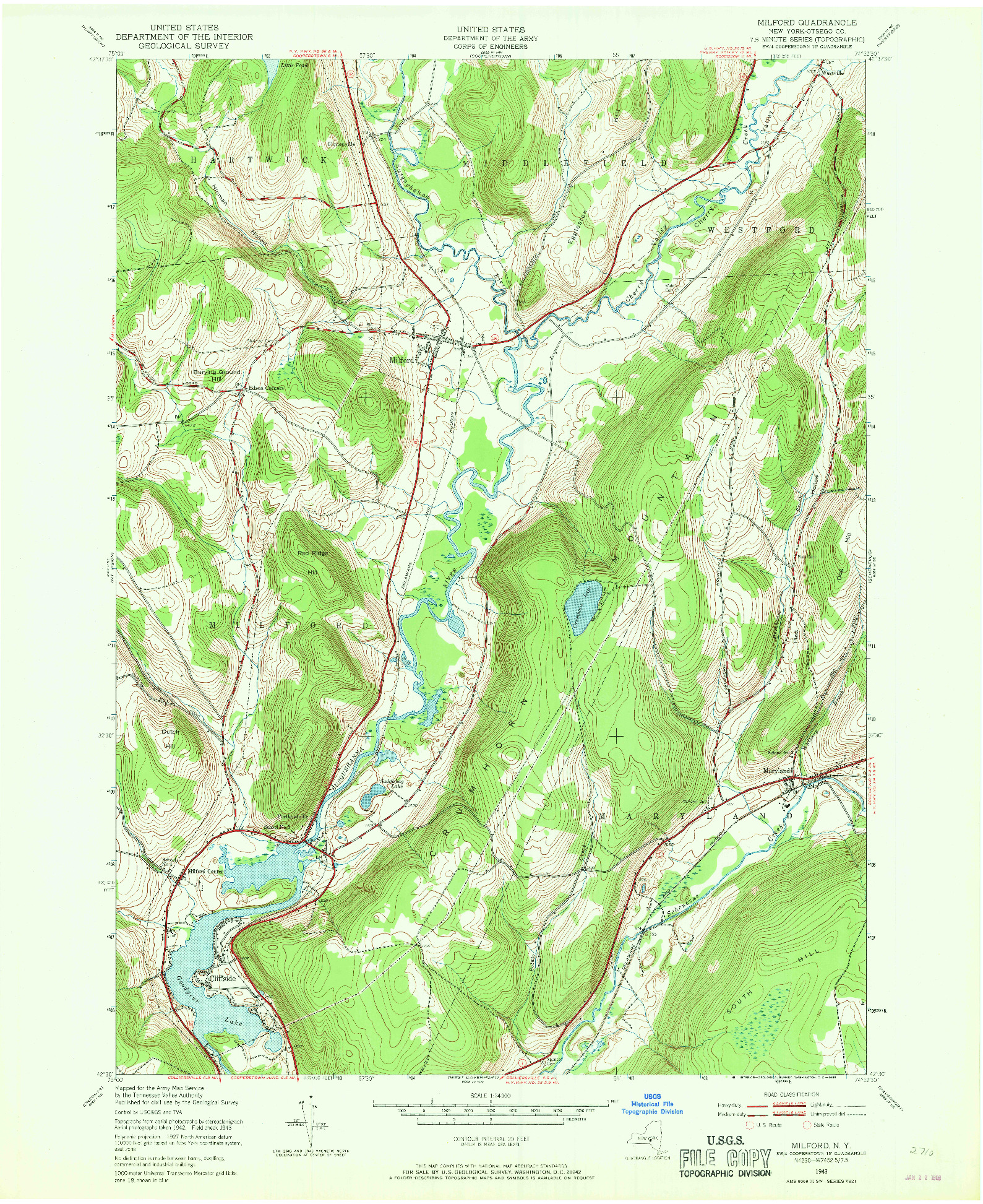 USGS 1:24000-SCALE QUADRANGLE FOR MILFORD, NY 1943