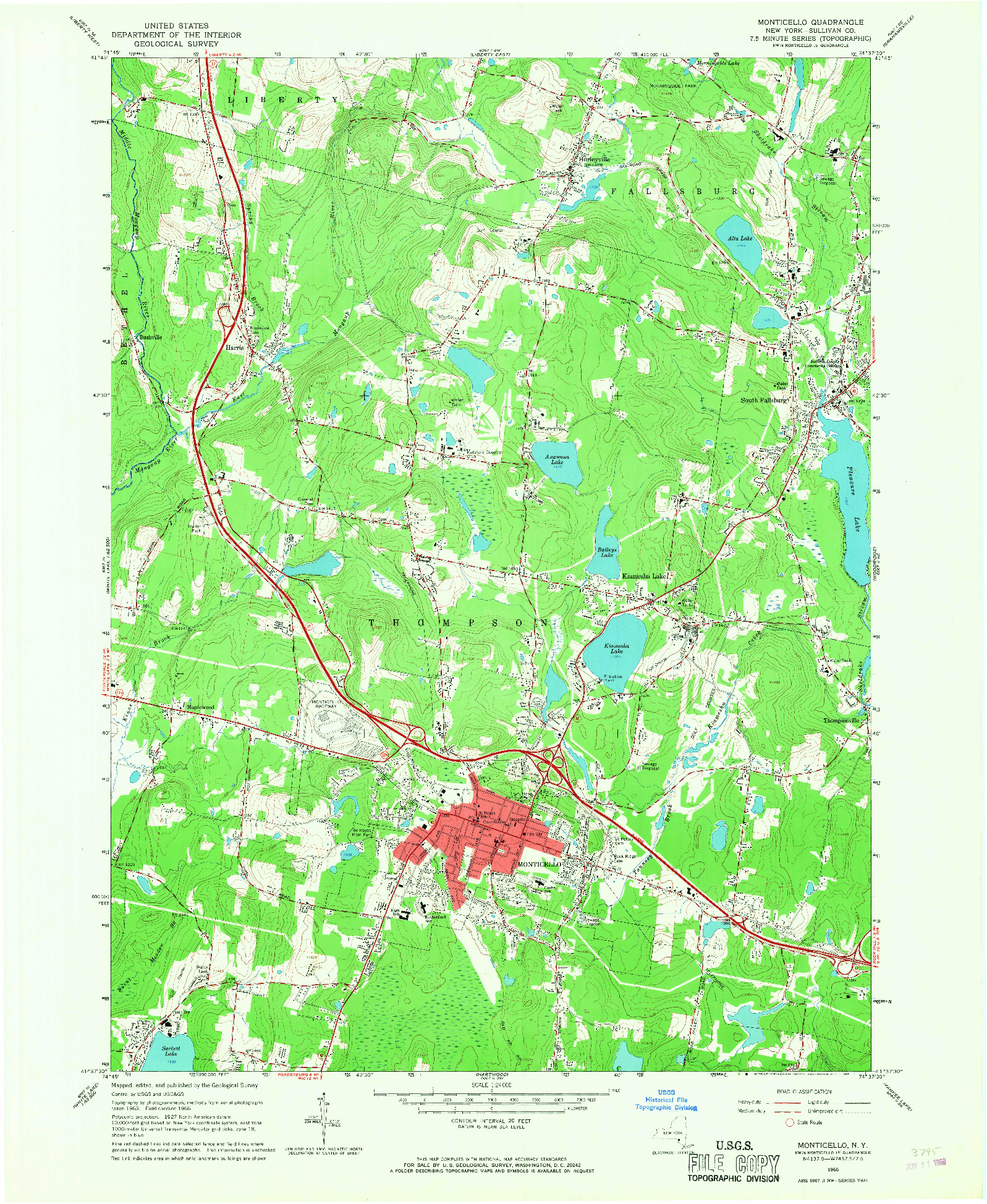 USGS 1:24000-SCALE QUADRANGLE FOR MONTICELLO, NY 1966