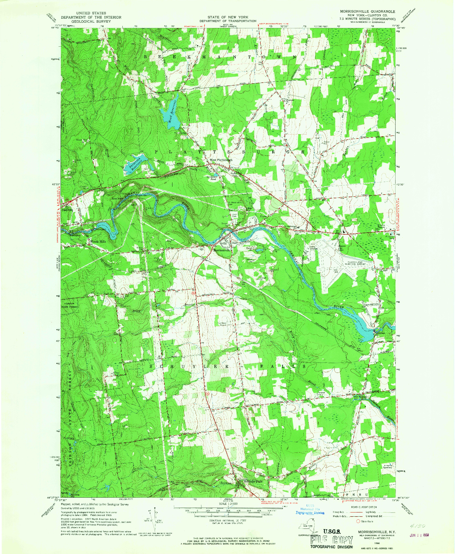 USGS 1:24000-SCALE QUADRANGLE FOR MORRISONVILLE, NY 1966