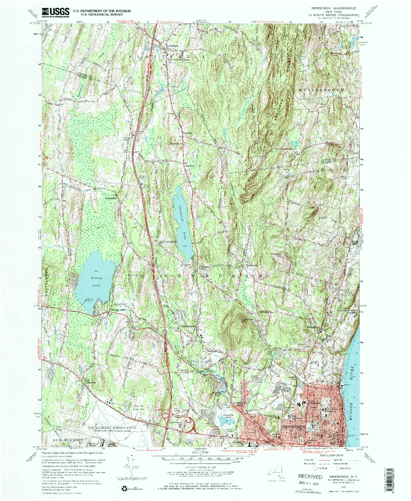 USGS 1:24000-SCALE QUADRANGLE FOR NEWBURGH, NY 1957