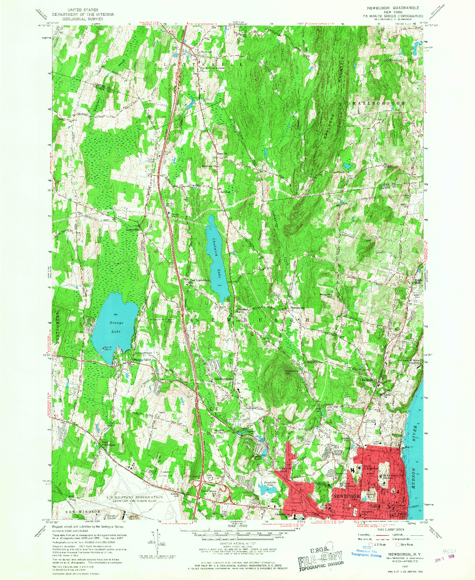 USGS 1:24000-SCALE QUADRANGLE FOR NEWBURGH, NY 1957