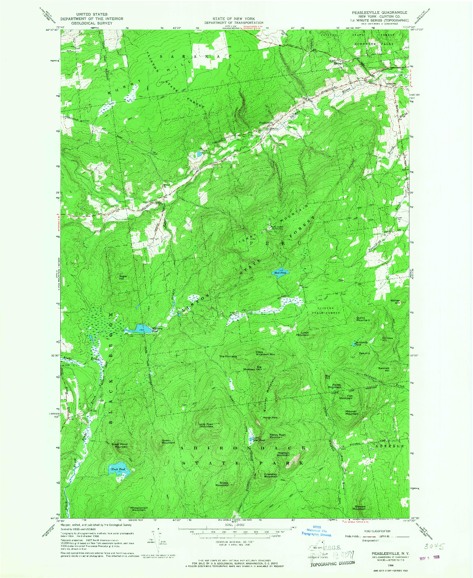 USGS 1:24000-SCALE QUADRANGLE FOR PEASLEEVILLE, NY 1966