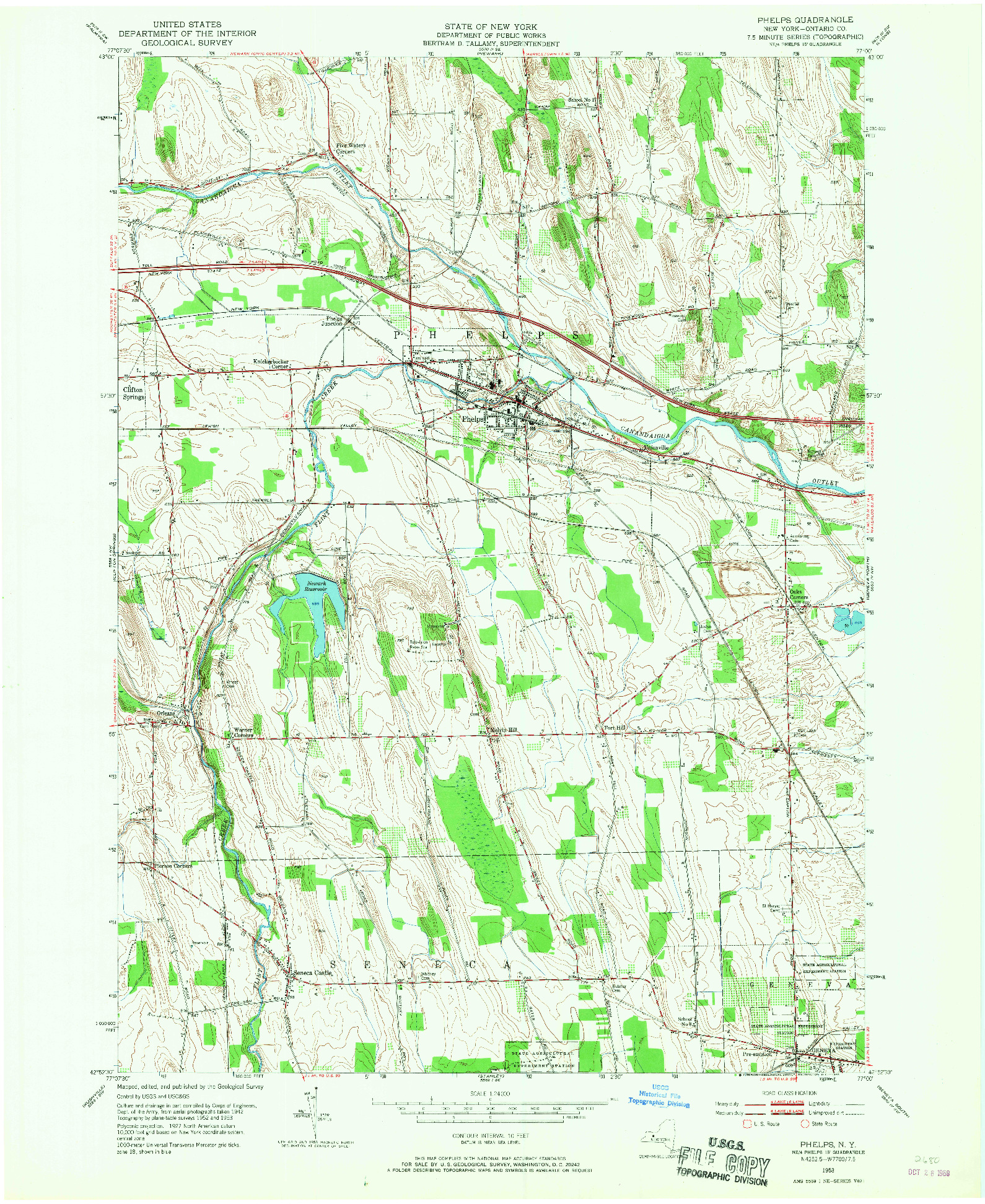 USGS 1:24000-SCALE QUADRANGLE FOR PHELPS, NY 1953