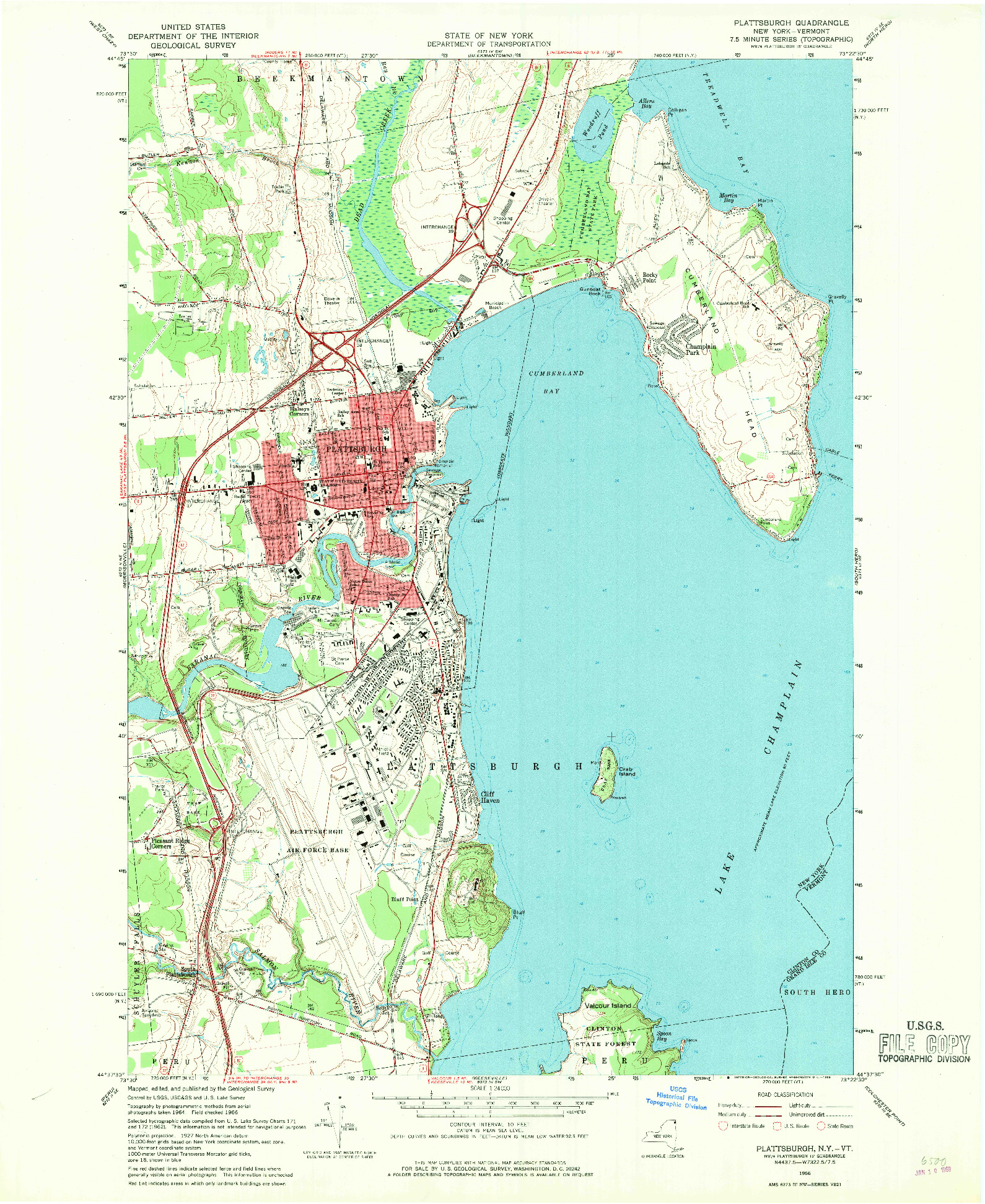 USGS 1:24000-SCALE QUADRANGLE FOR PLATTSBURGH, NY 1966