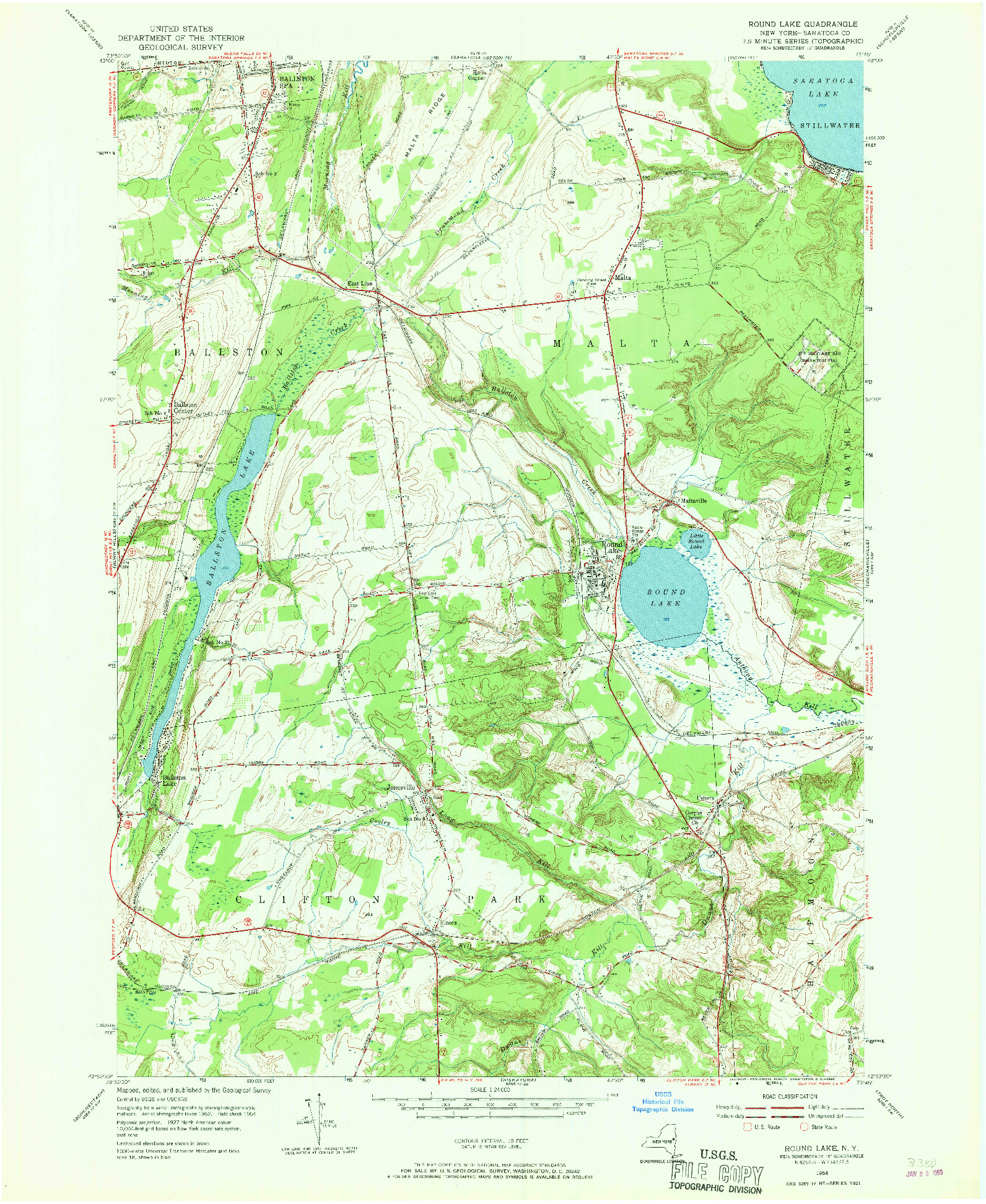 USGS 1:24000-SCALE QUADRANGLE FOR ROUND LAKE, NY 1954