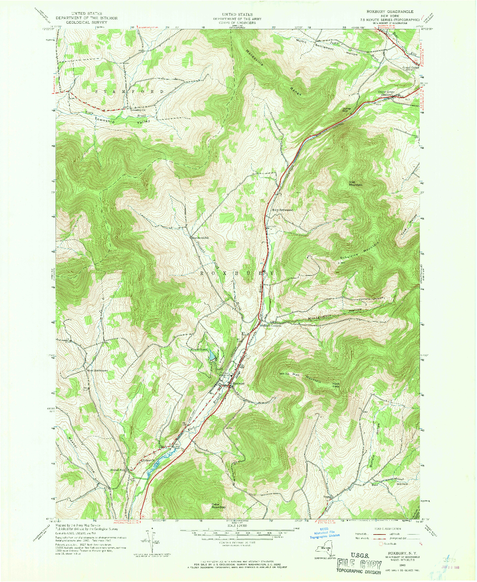 USGS 1:24000-SCALE QUADRANGLE FOR ROXBURY, NY 1945