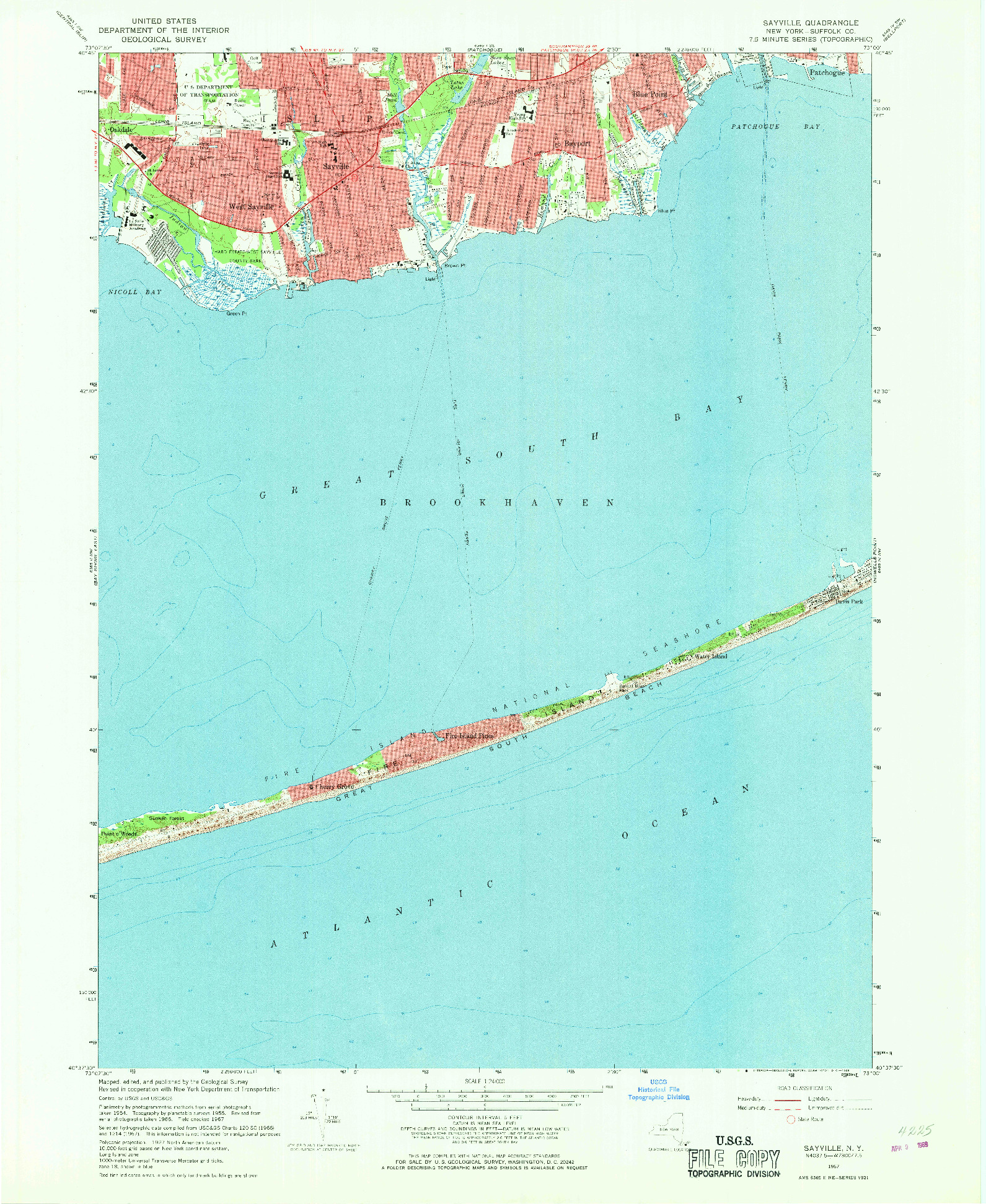 USGS 1:24000-SCALE QUADRANGLE FOR SAYVILLE, NY 1967