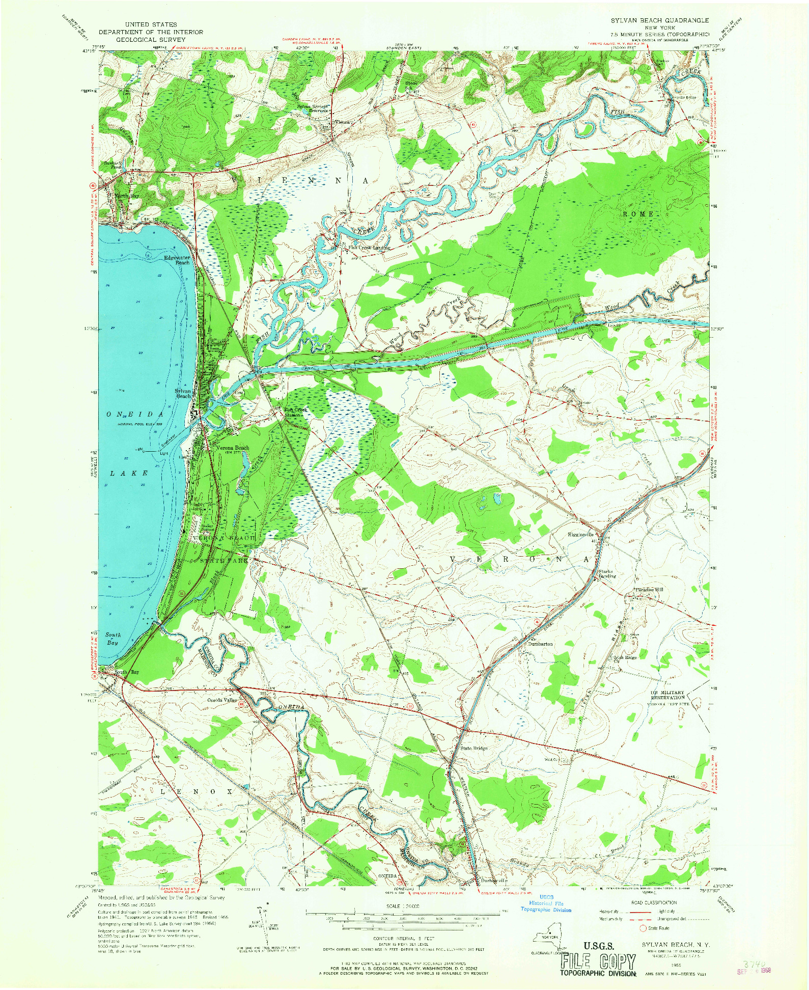 USGS 1:24000-SCALE QUADRANGLE FOR SYLVAN BEACH, NY 1955