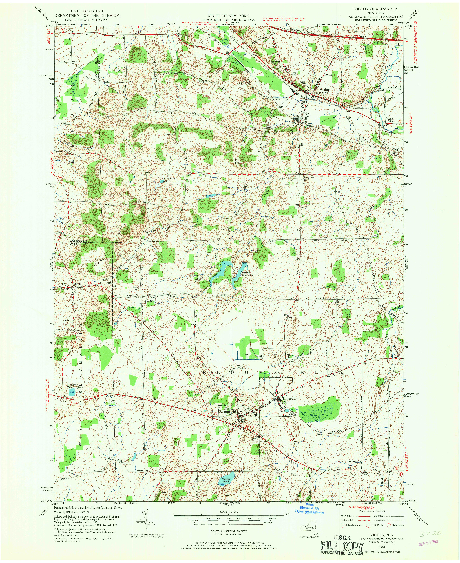 USGS 1:24000-SCALE QUADRANGLE FOR VICTOR, NY 1951
