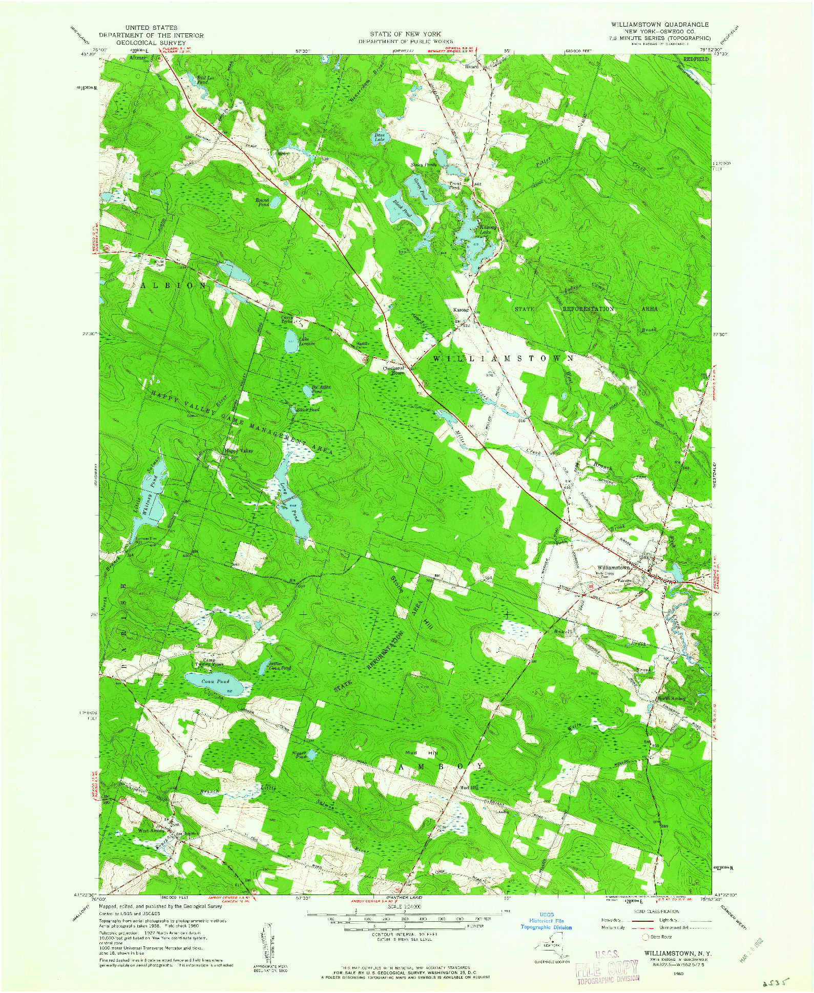 USGS 1:24000-SCALE QUADRANGLE FOR WILLIAMSTOWN, NY 1960