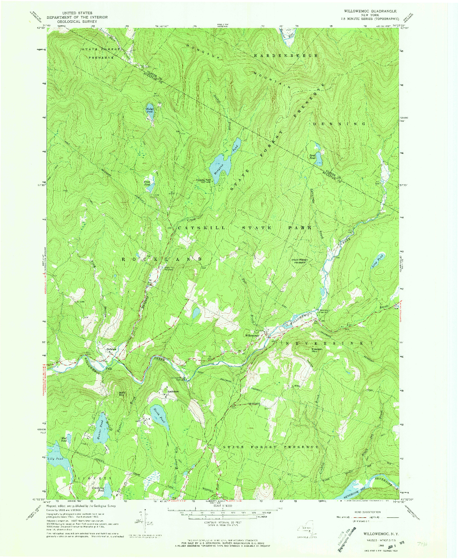 USGS 1:24000-SCALE QUADRANGLE FOR WILLOWEMOC, NY 1966