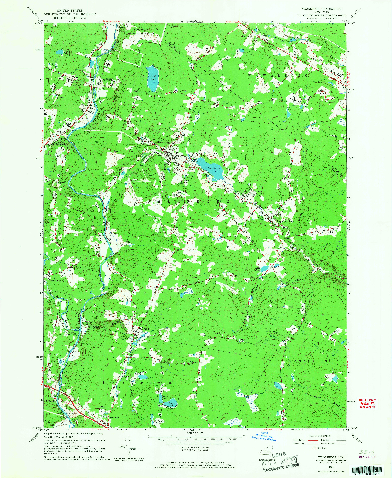 USGS 1:24000-SCALE QUADRANGLE FOR WOODRIDGE, NY 1966