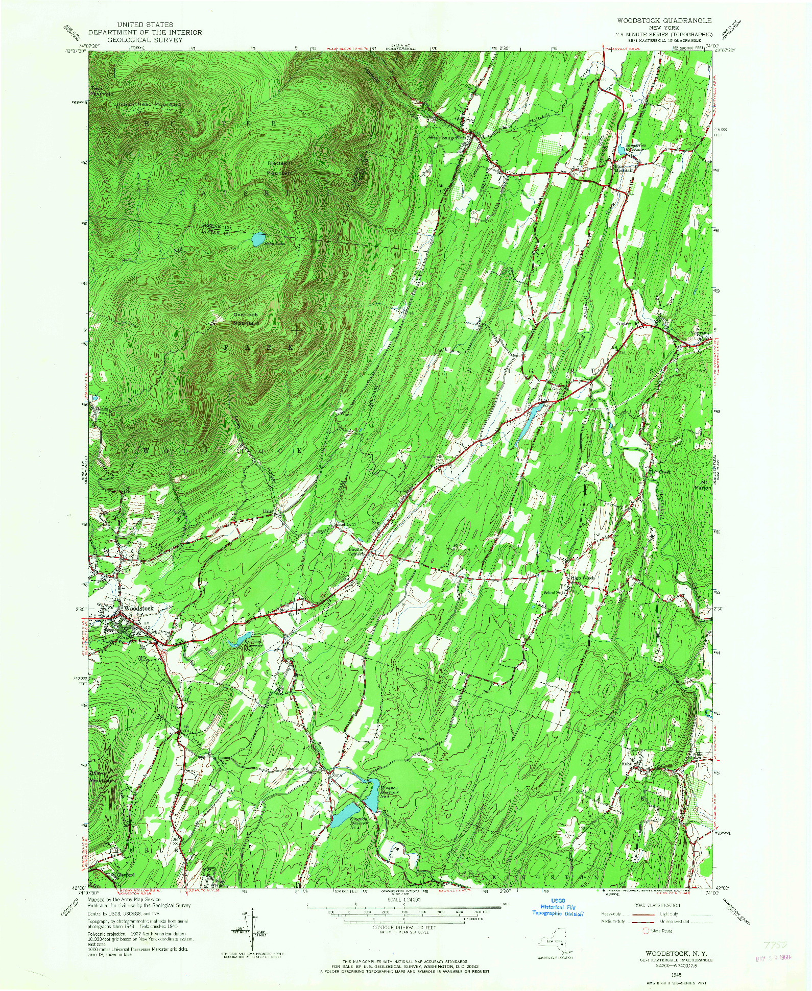 USGS 1:24000-SCALE QUADRANGLE FOR WOODSTOCK, NY 1945