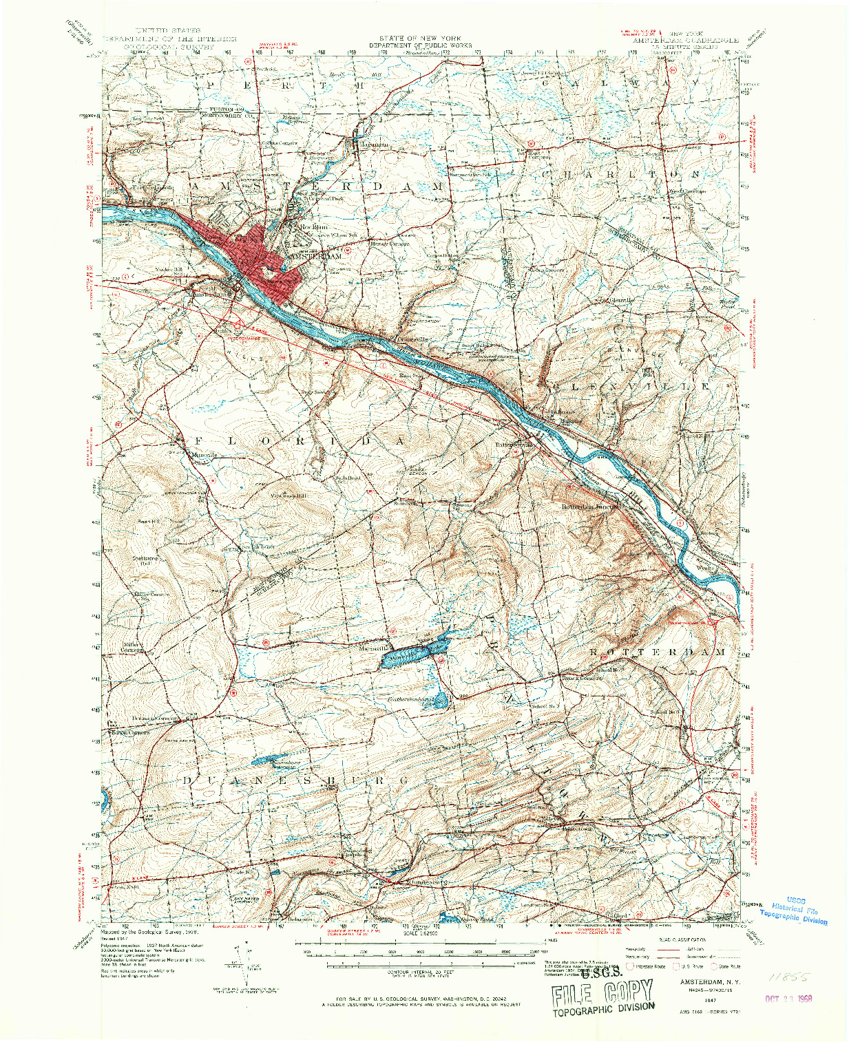 USGS 1:62500-SCALE QUADRANGLE FOR AMSTERDAM, NY 1947