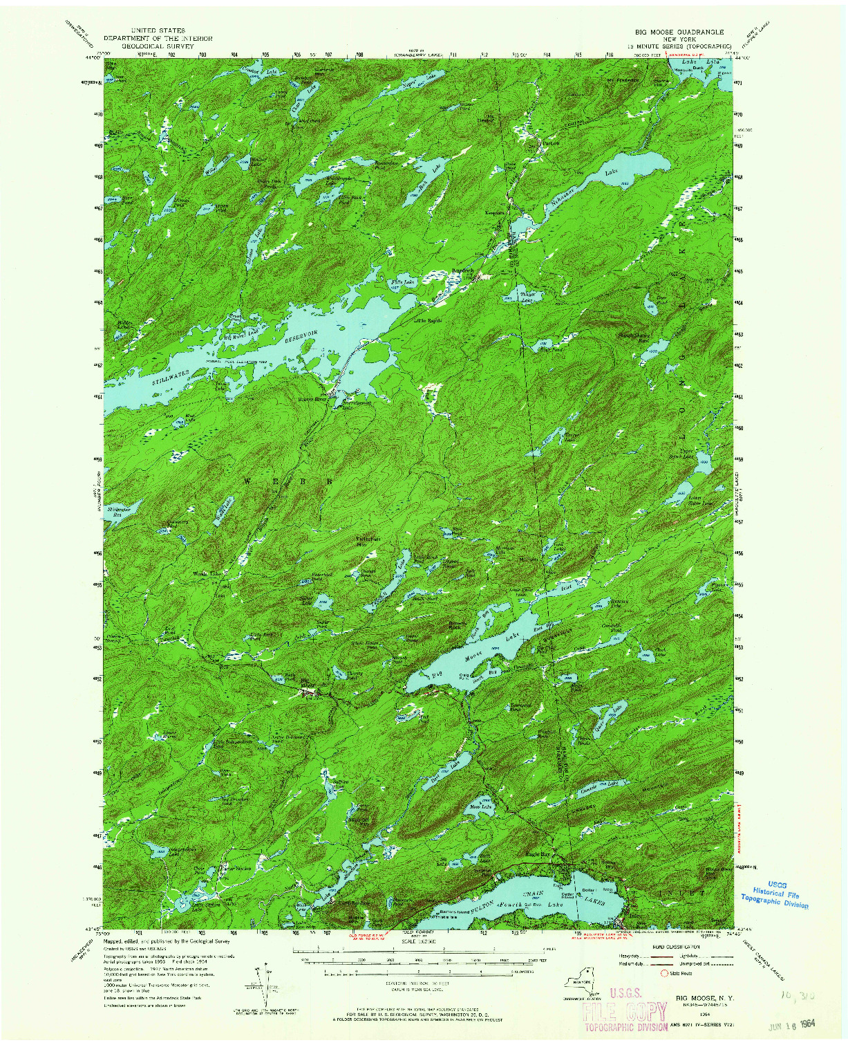 USGS 1:62500-SCALE QUADRANGLE FOR BIG MOOSE, NY 1954