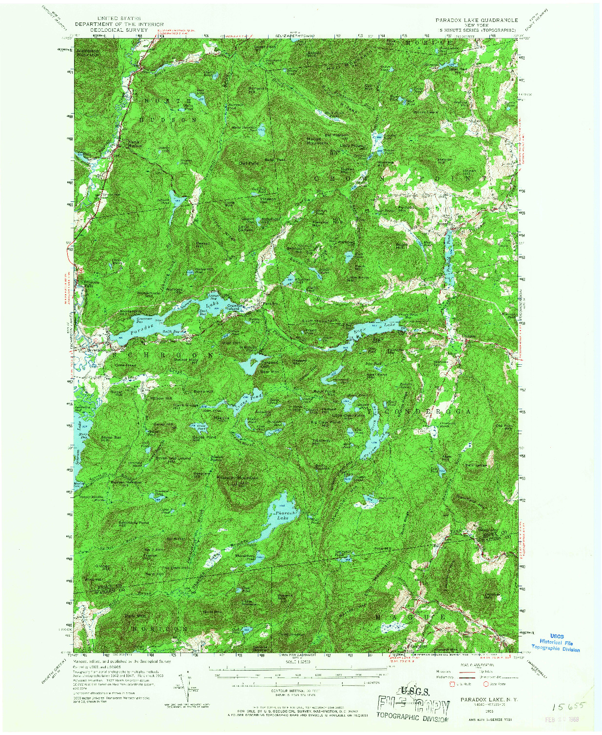 USGS 1:62500-SCALE QUADRANGLE FOR PARADOX LAKE, NY 1953