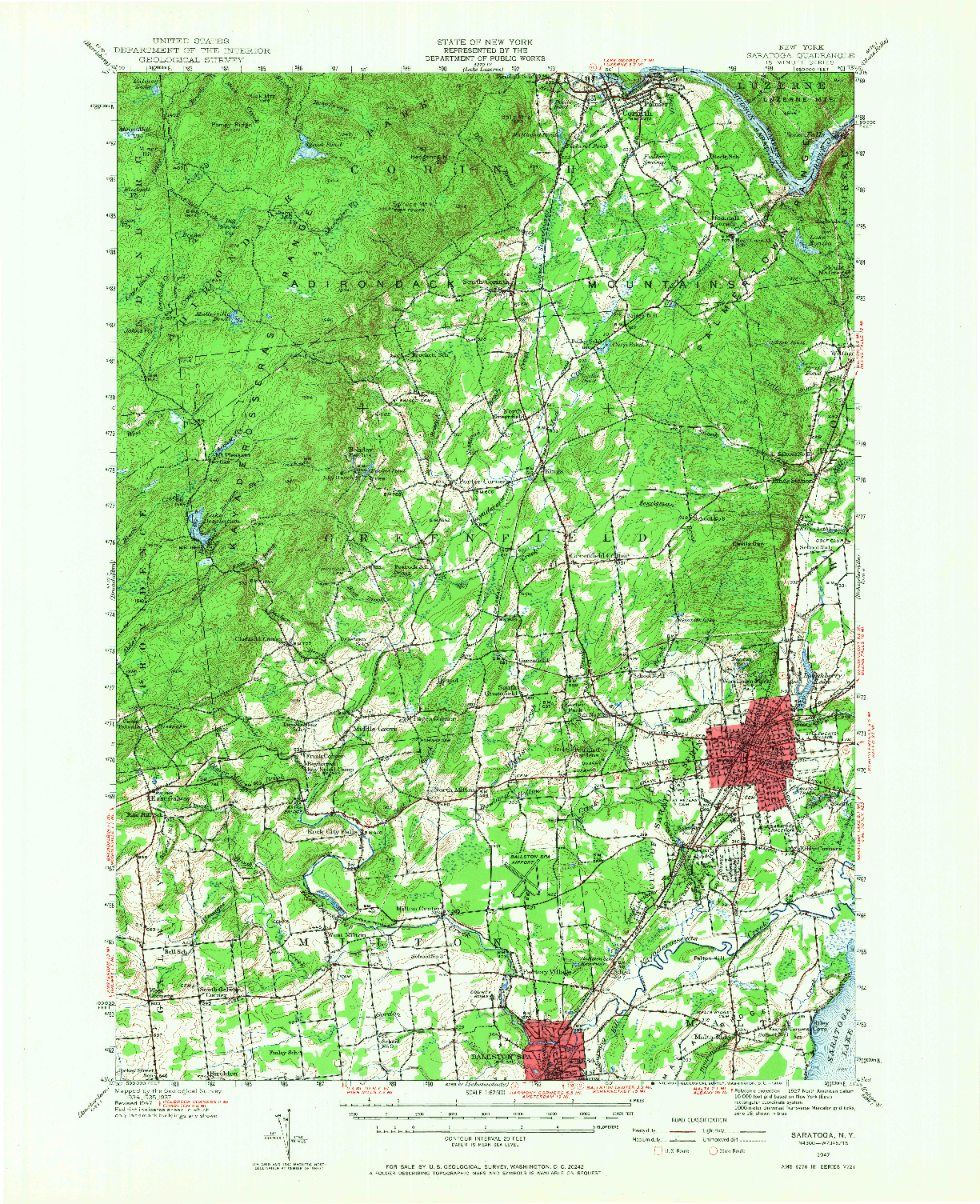 USGS 1:62500-SCALE QUADRANGLE FOR SARATOGA, NY 1947