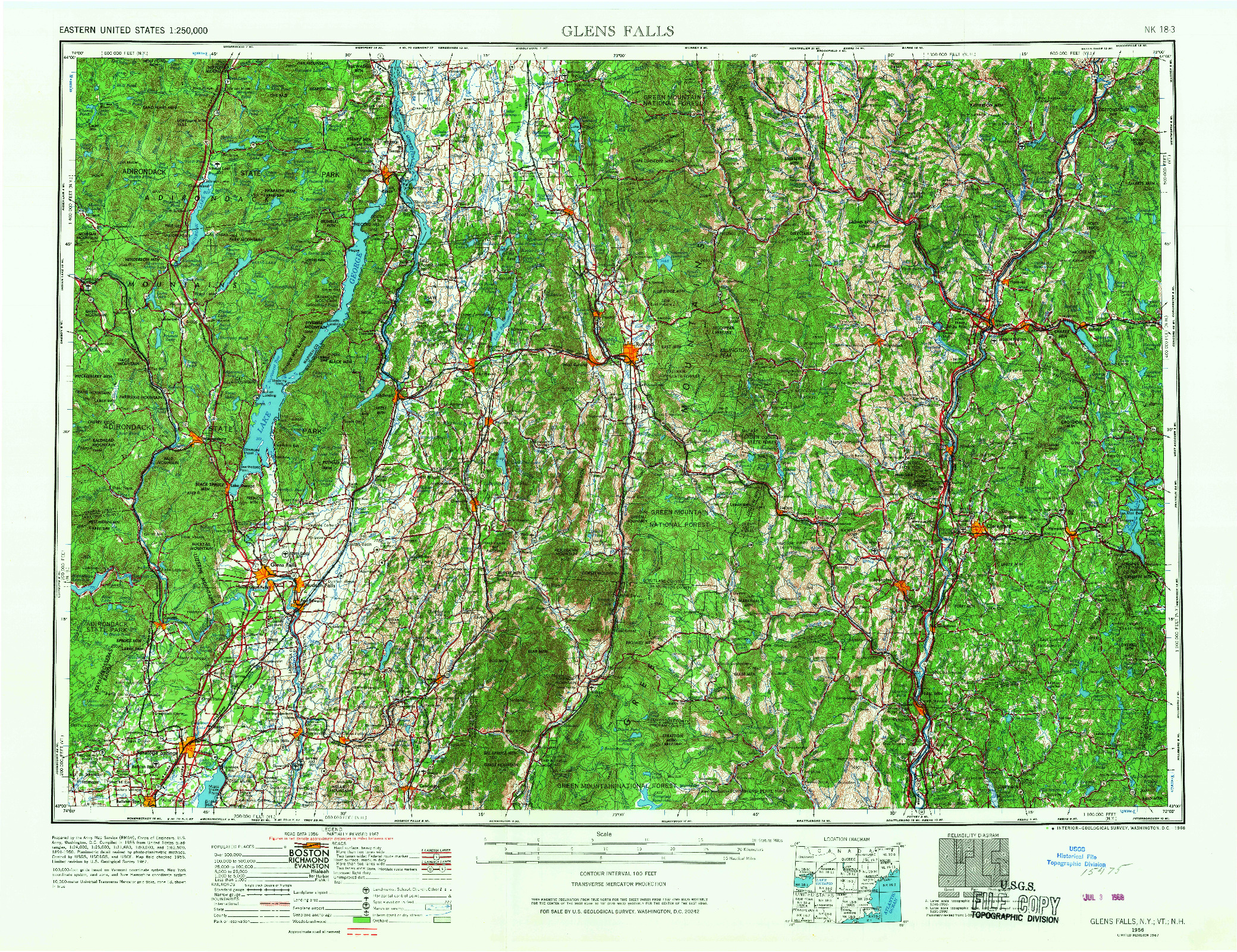 USGS 1:250000-SCALE QUADRANGLE FOR GLENS FALLS, NY 1956